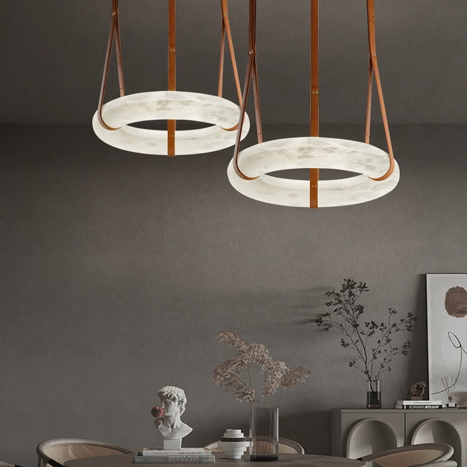 Luste Alabaster Chandeliers Ring Leather Strap Version B - Blowlighting