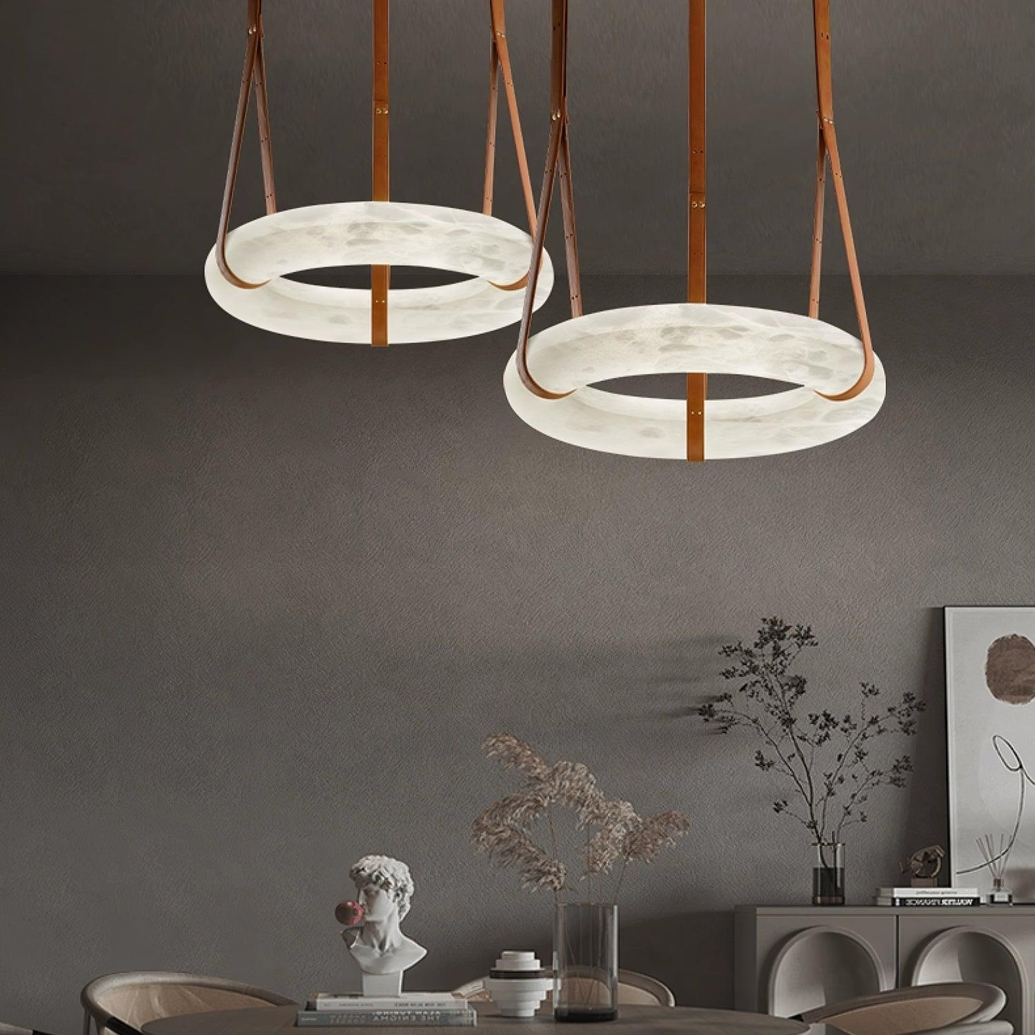 Luste Alabaster Chandeliers Ring Leather Strap Version A - Blowlighting