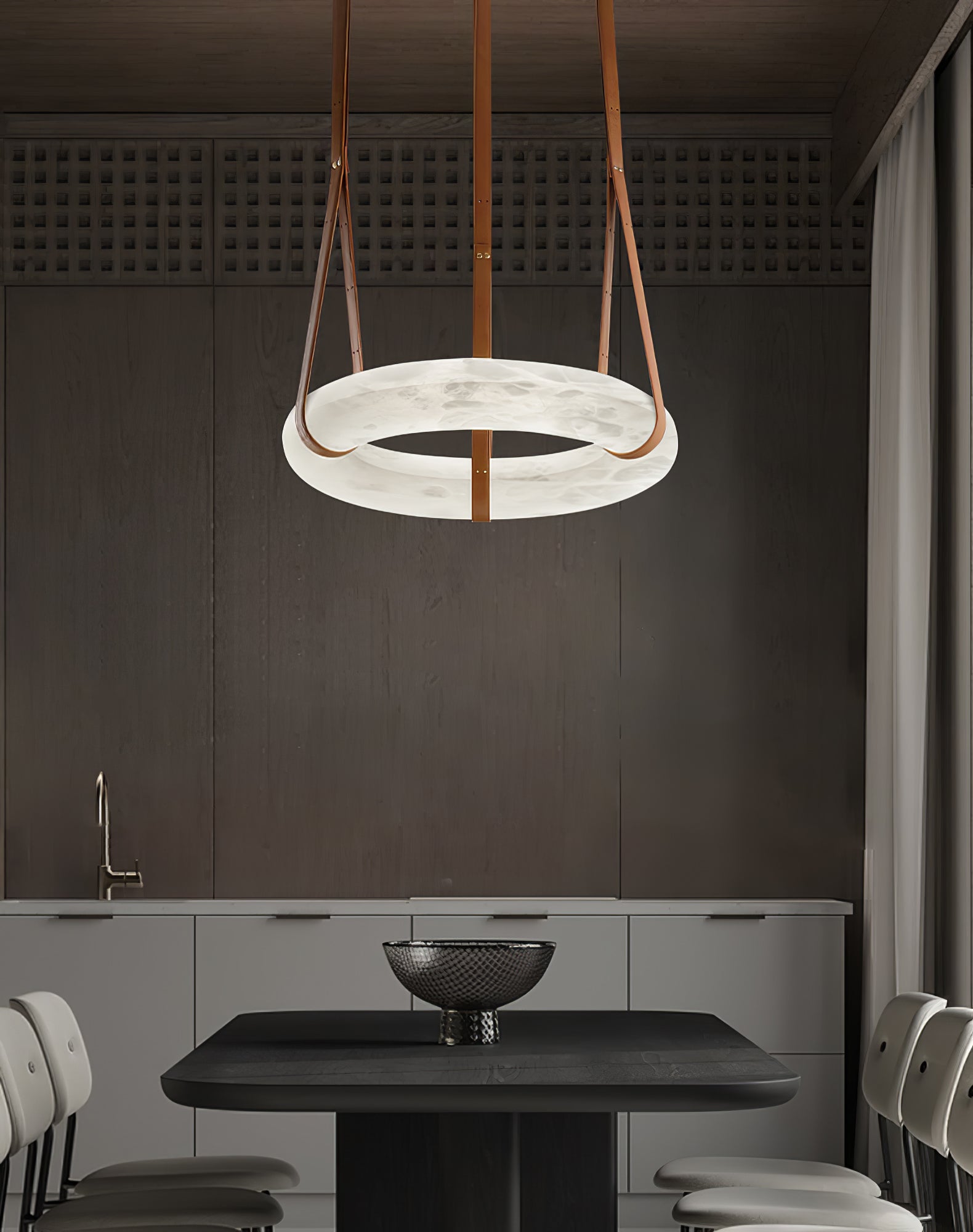 Luste Alabaster Chandeliers Ring Leather Strap Version B - Blowlighting
