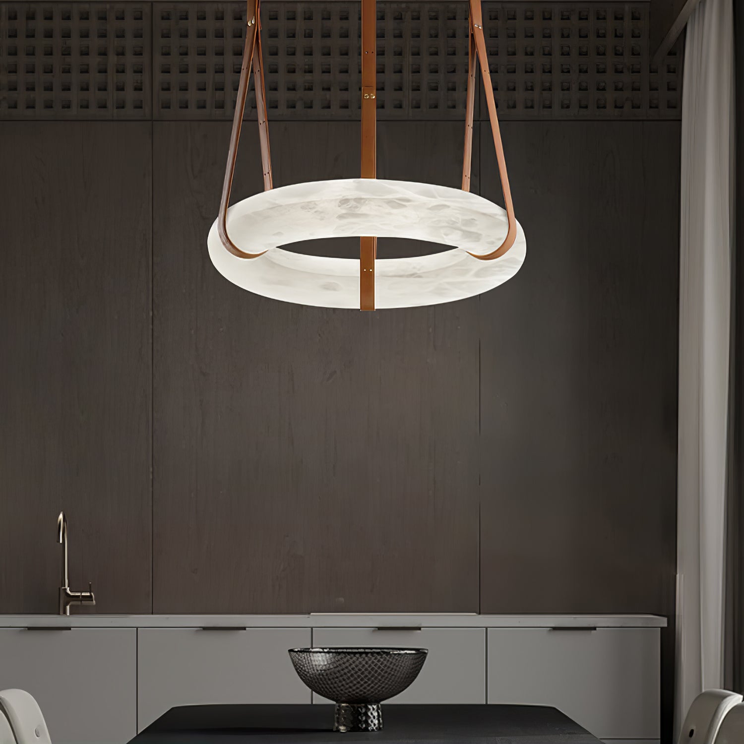 Luste Alabaster Chandeliers Ring Leather Strap Version B - Blowlighting