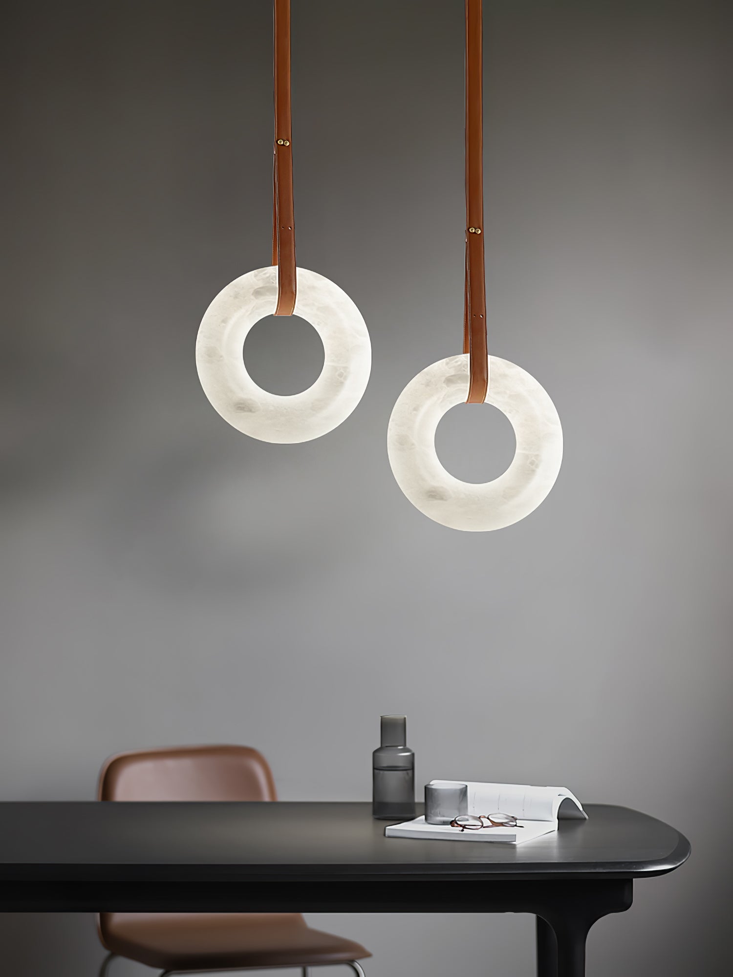 Luste Alabaster Chandeliers Ring Leather Strap Version B - Blowlighting