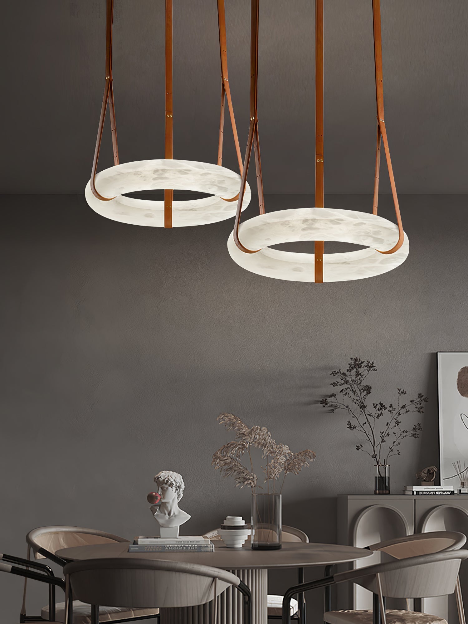 Luste Alabaster Chandeliers Ring Leather Strap Version B - Blowlighting