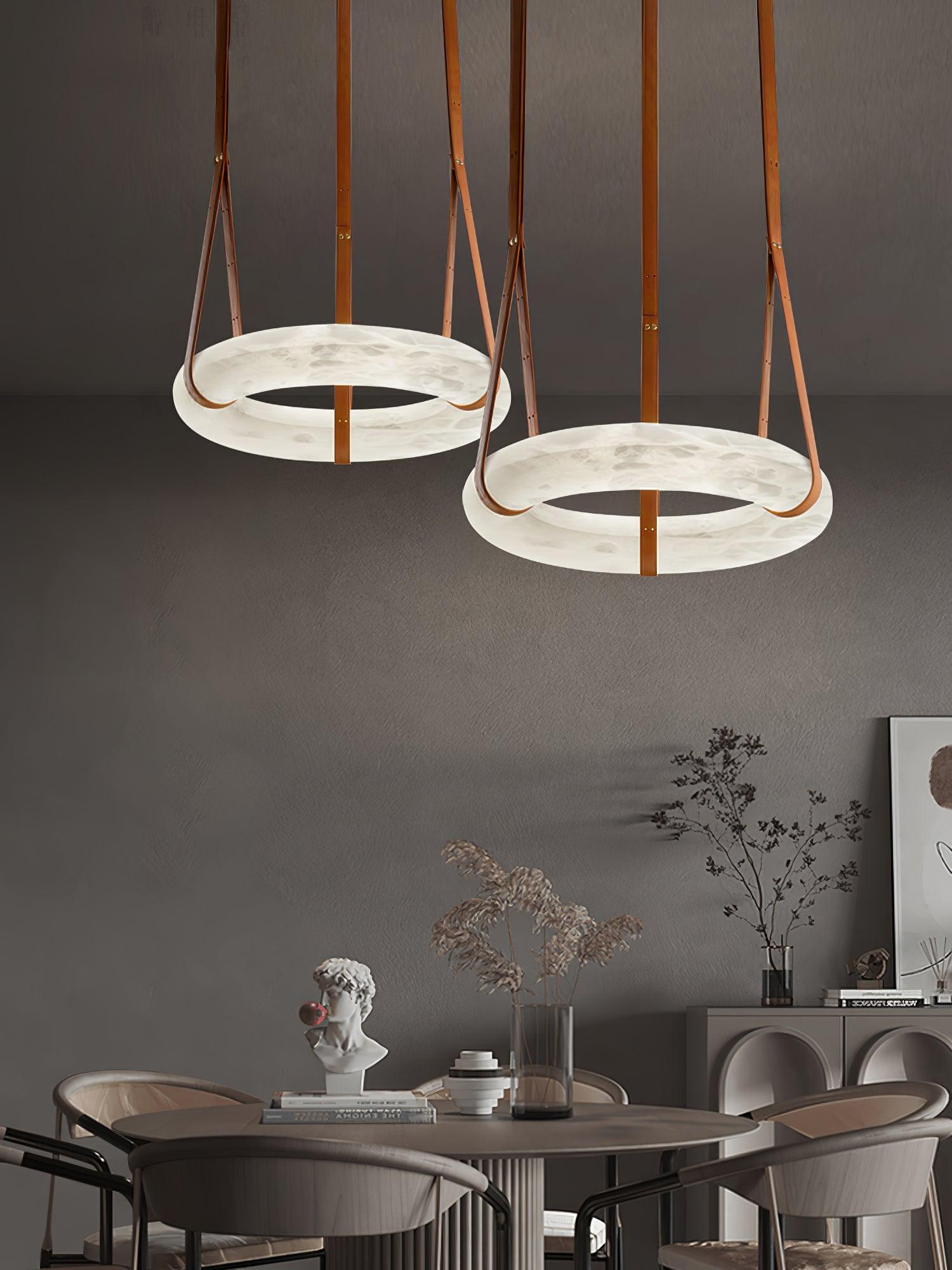 Luste Alabaster Chandeliers Ring Leather Strap Version A - Blowlighting