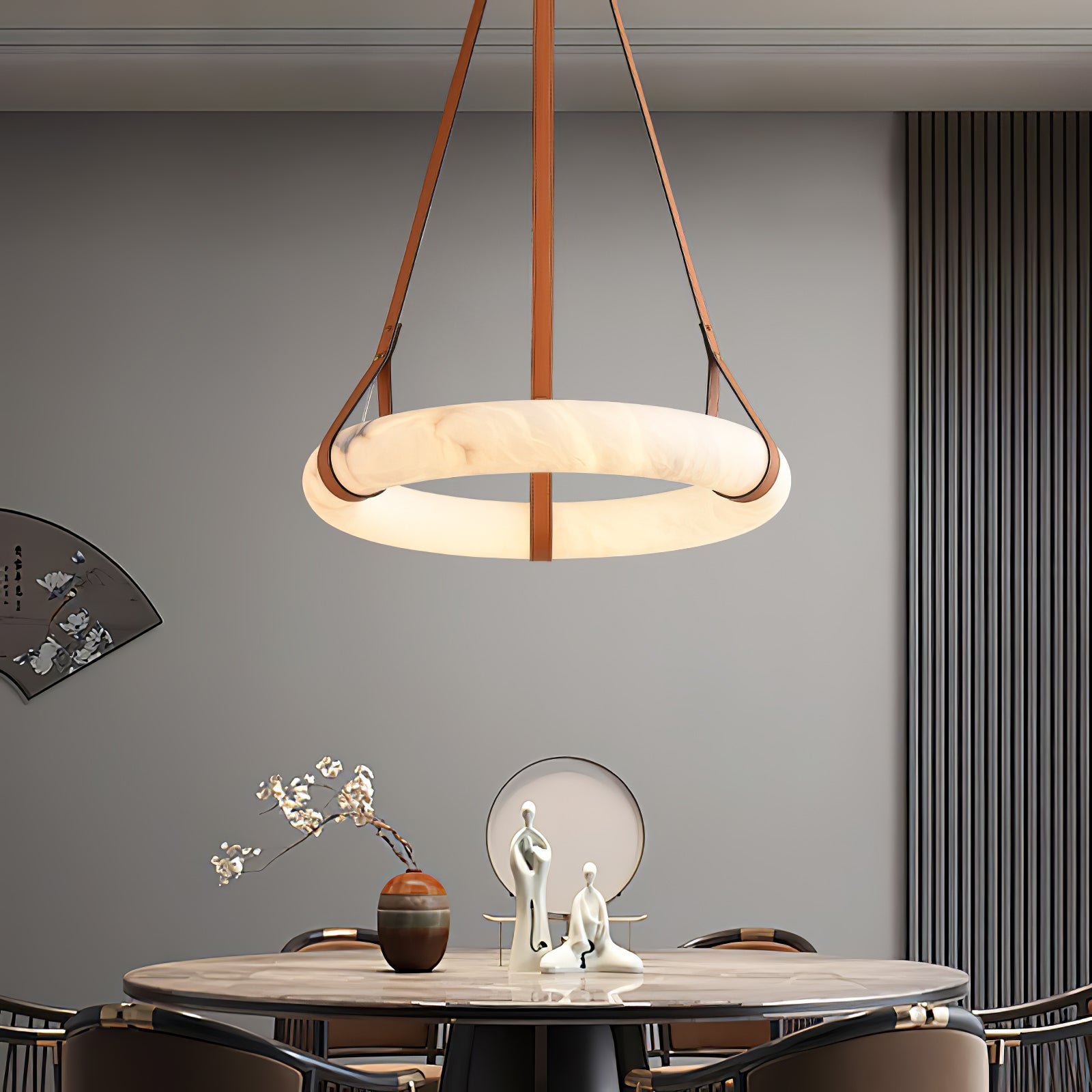 Luste Alabaster Chandeliers Ring Leather Strap Version B - Blowlighting