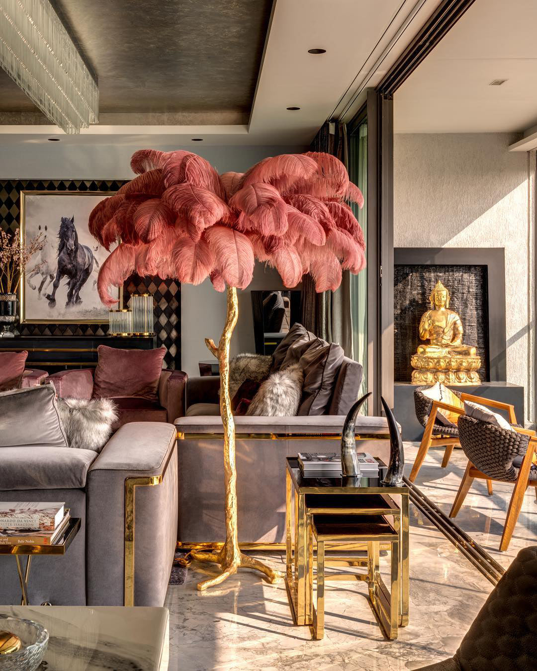 Ostrich Feather Brass Floor Lamp - Blowlighting
