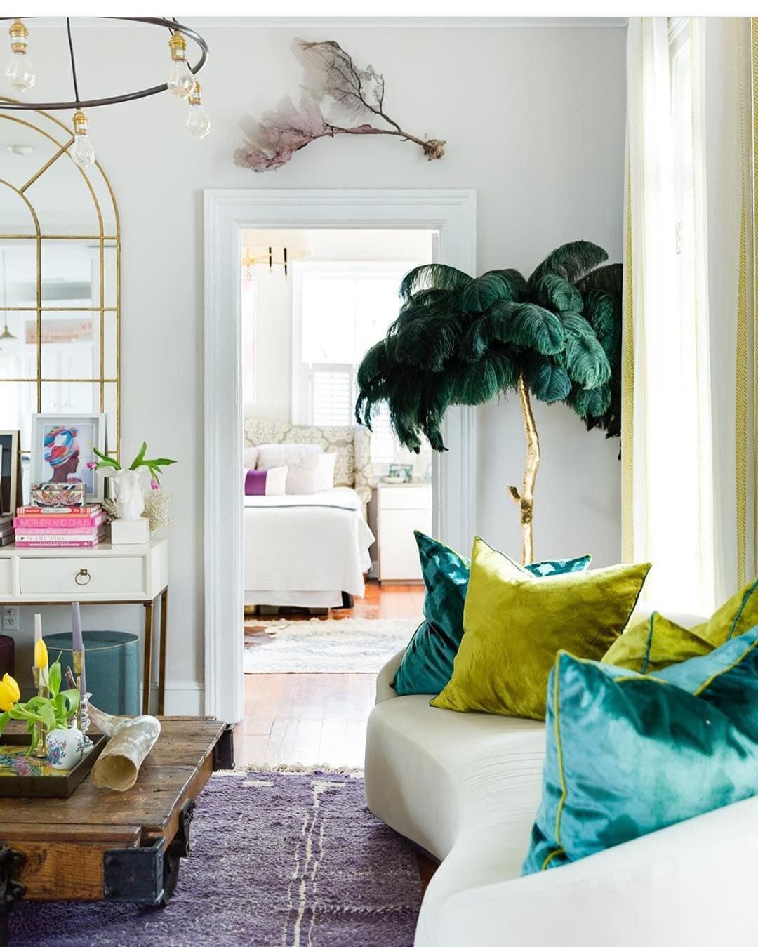 Ostrich Feather Brass Floor Lamp - Blowlighting