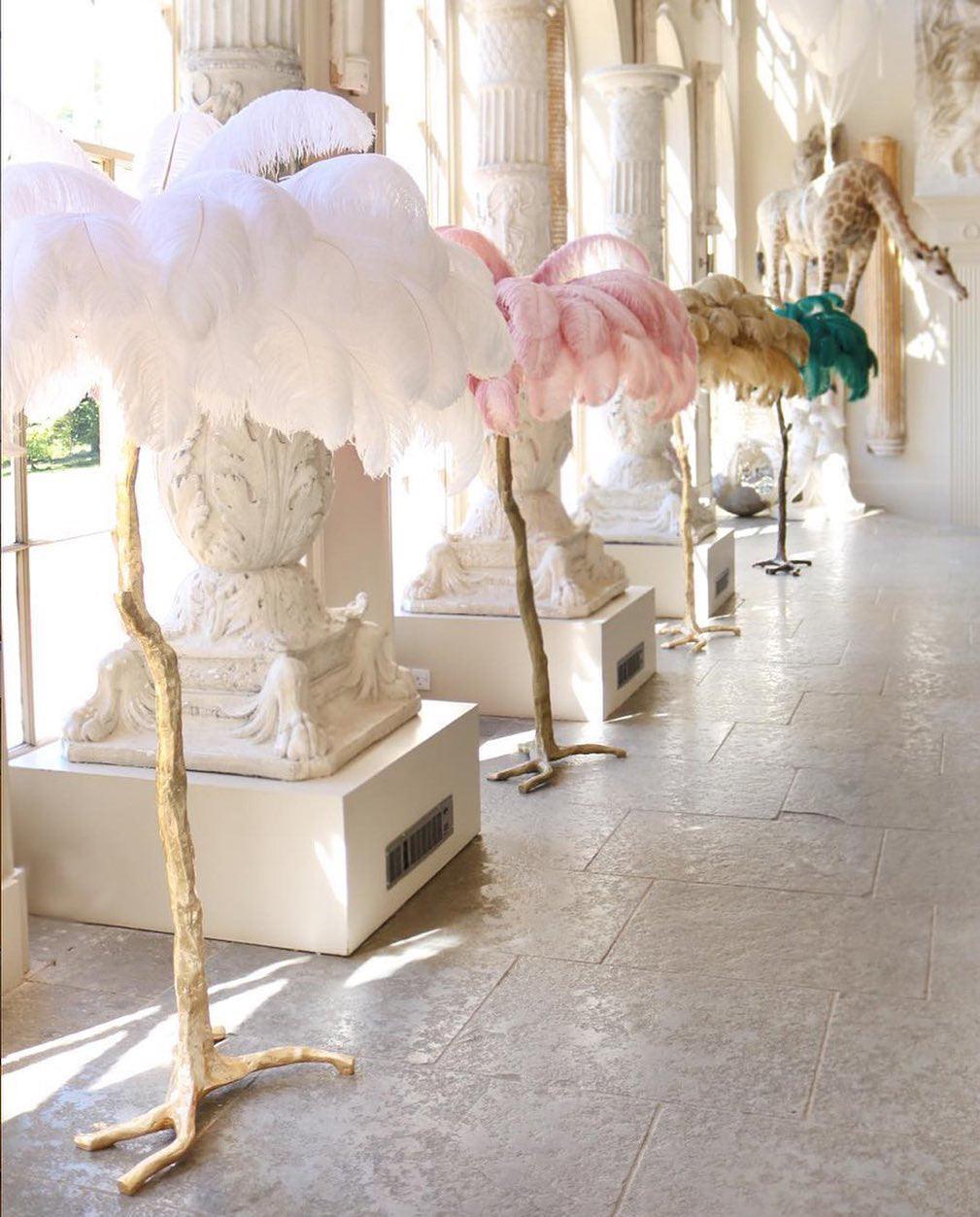 Ostrich Feather Brass Floor Lamp - Blowlighting