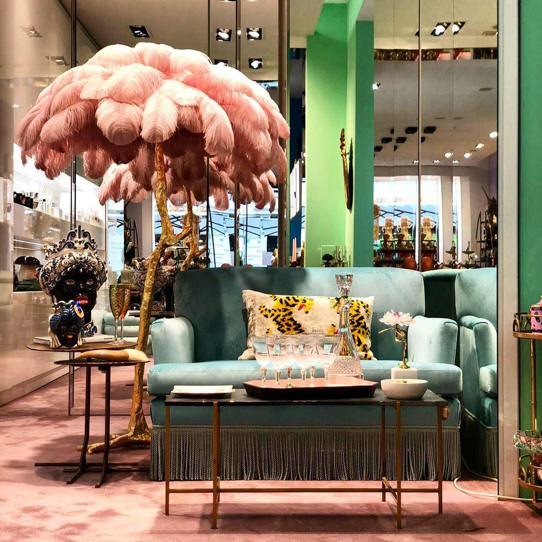 Ostrich Feather Brass Floor Lamp - Blowlighting