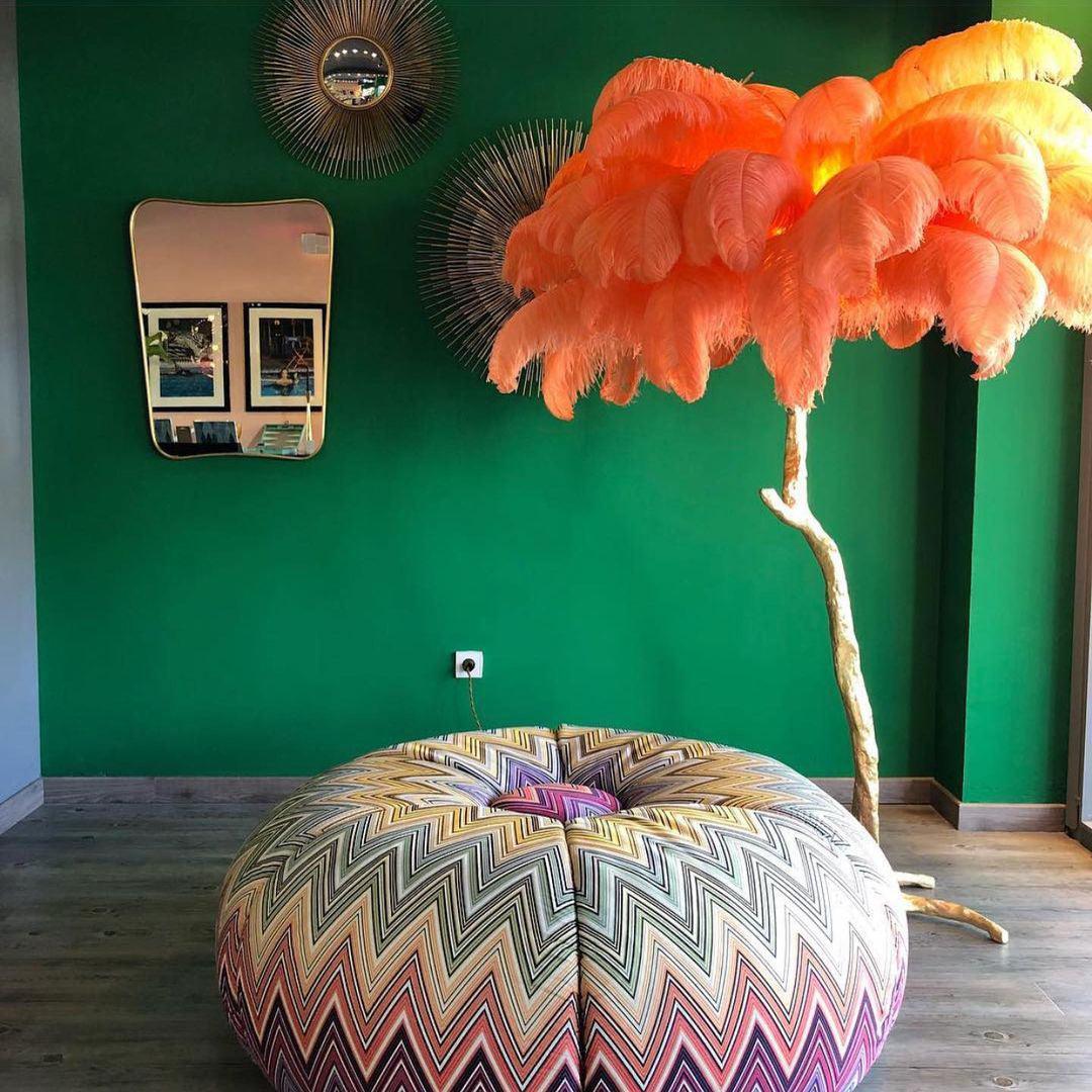 Ostrich Feather Brass Floor Lamp - Blowlighting