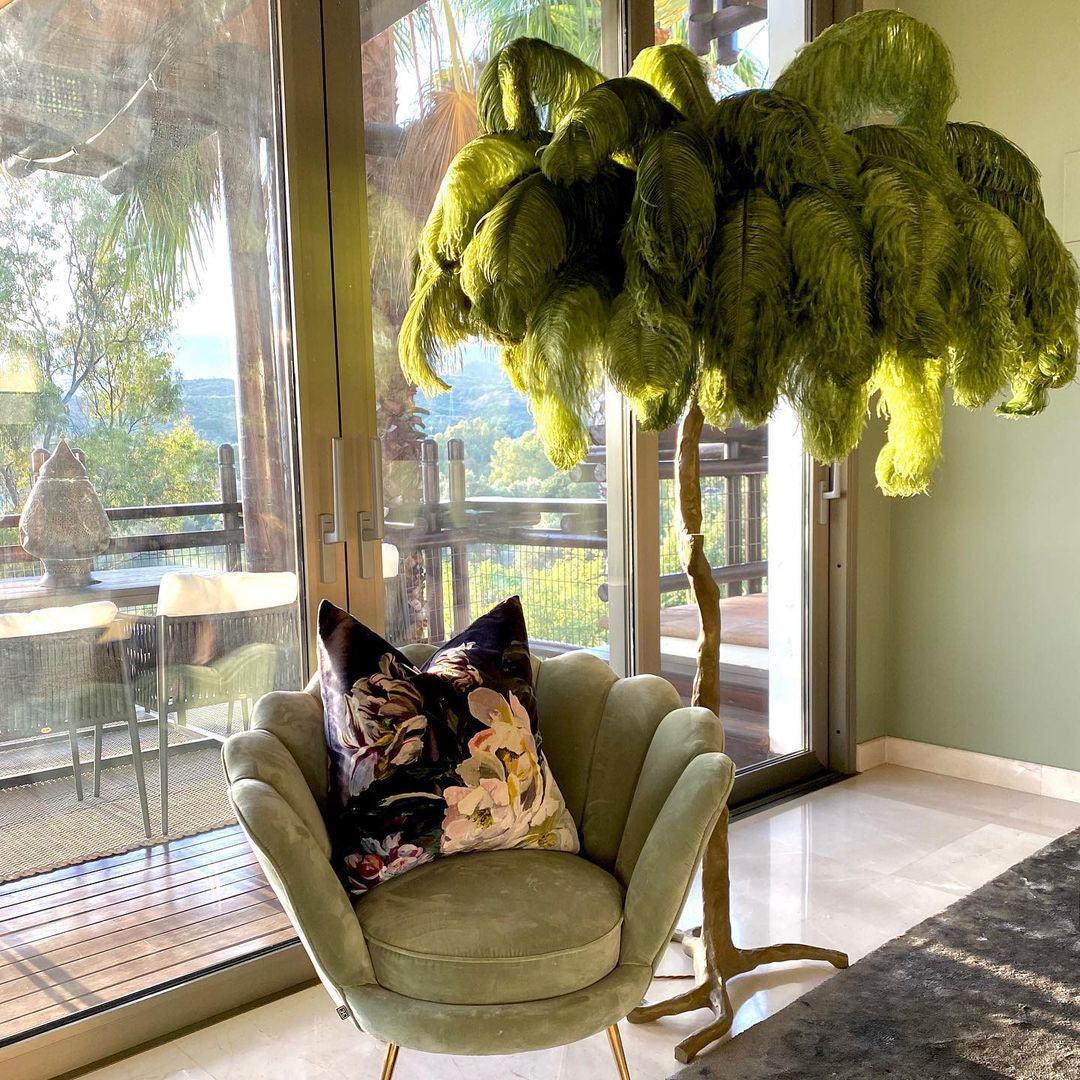 Ostrich Feather Brass Floor Lamp - Blowlighting