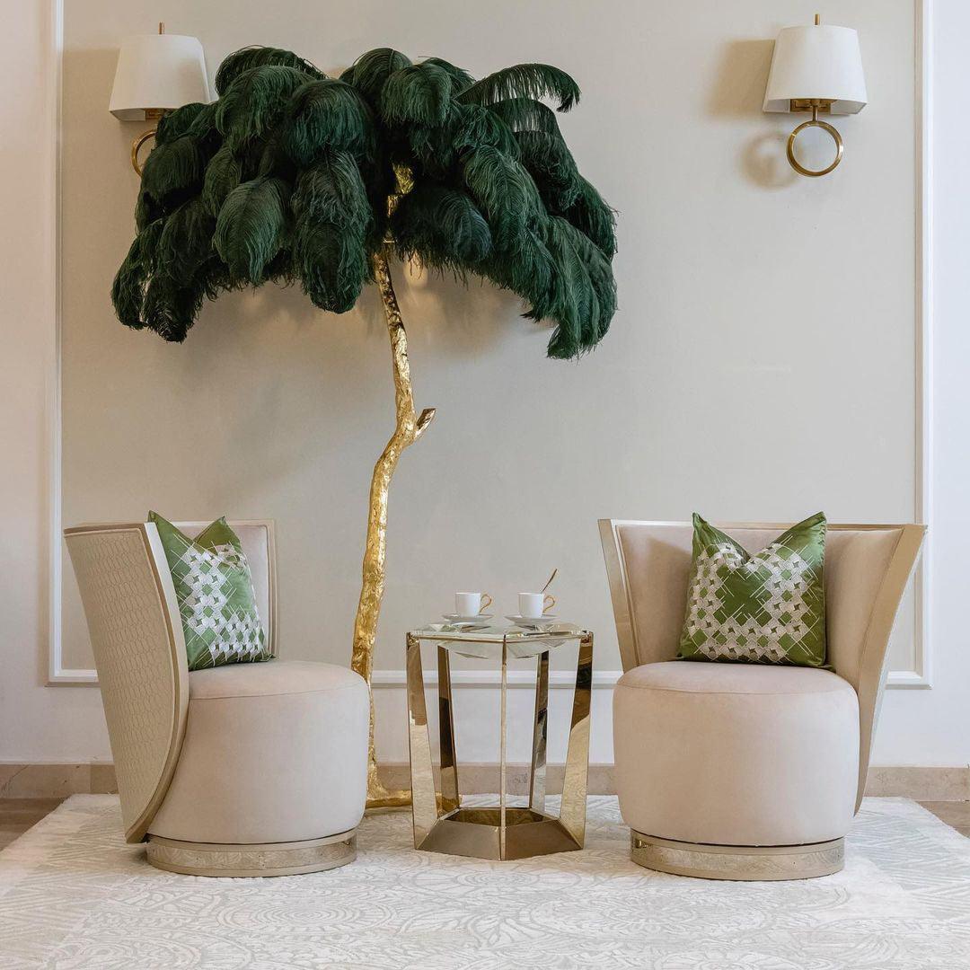 Ostrich Feather Brass Floor Lamp - Blowlighting