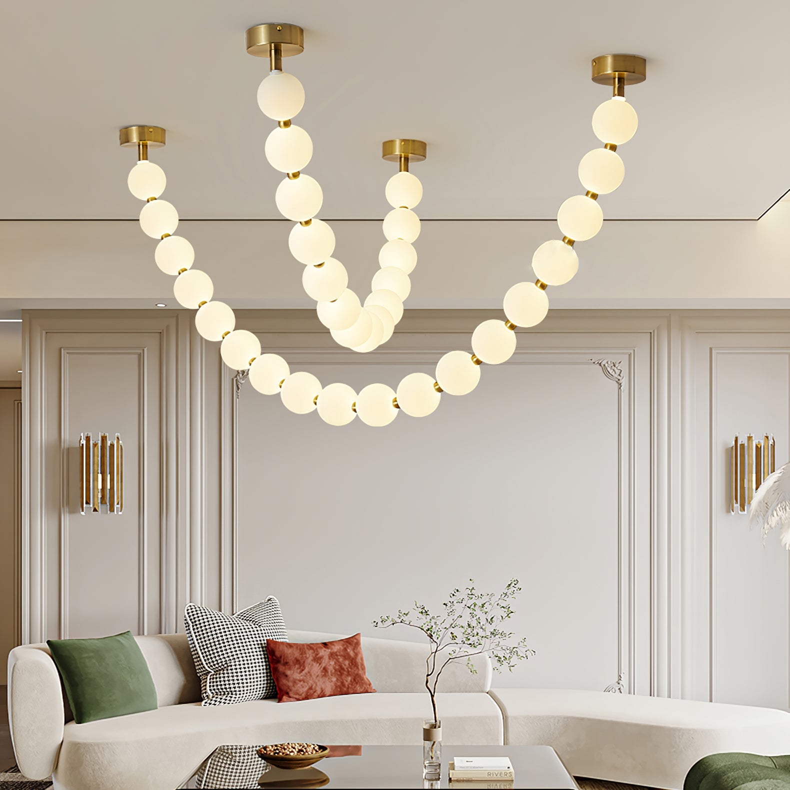 Pearl Glass Necklace Balls Chandelier - Blowlighting