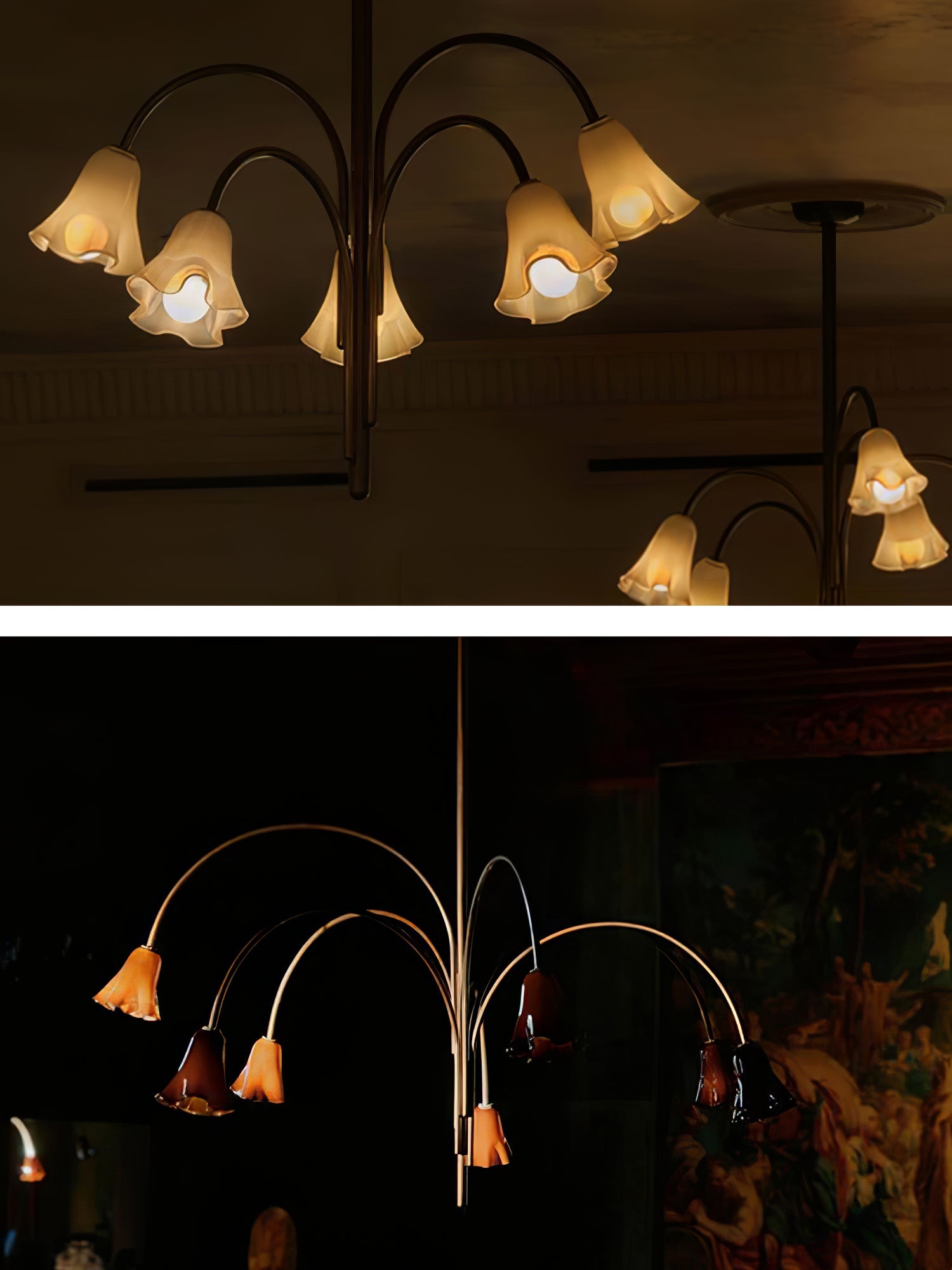 Aurora Chandelier Blossom Petal Glass Arms - Blowlighting
