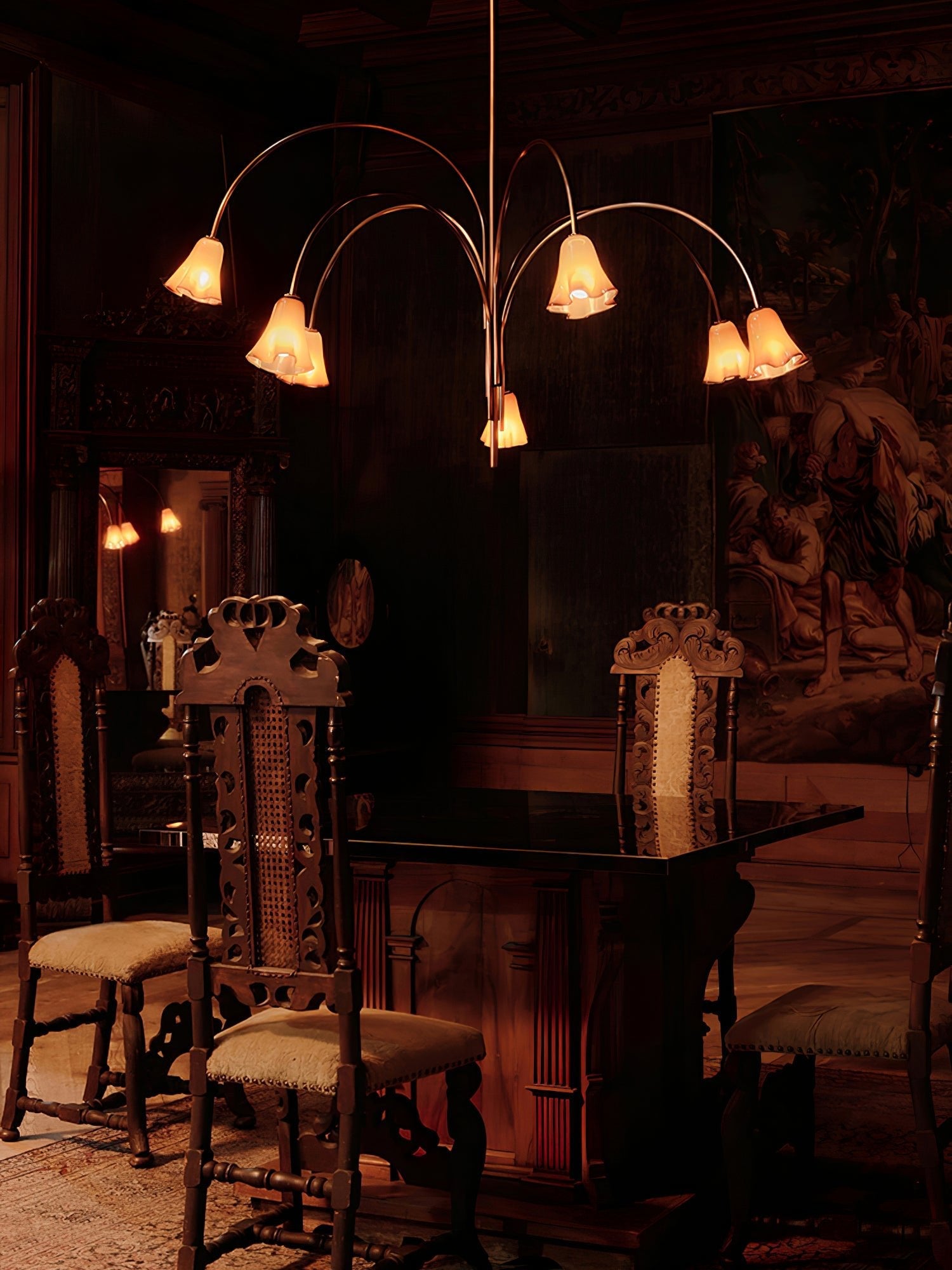 Aurora Chandelier Blossom Petal Glass Arms - Blowlighting