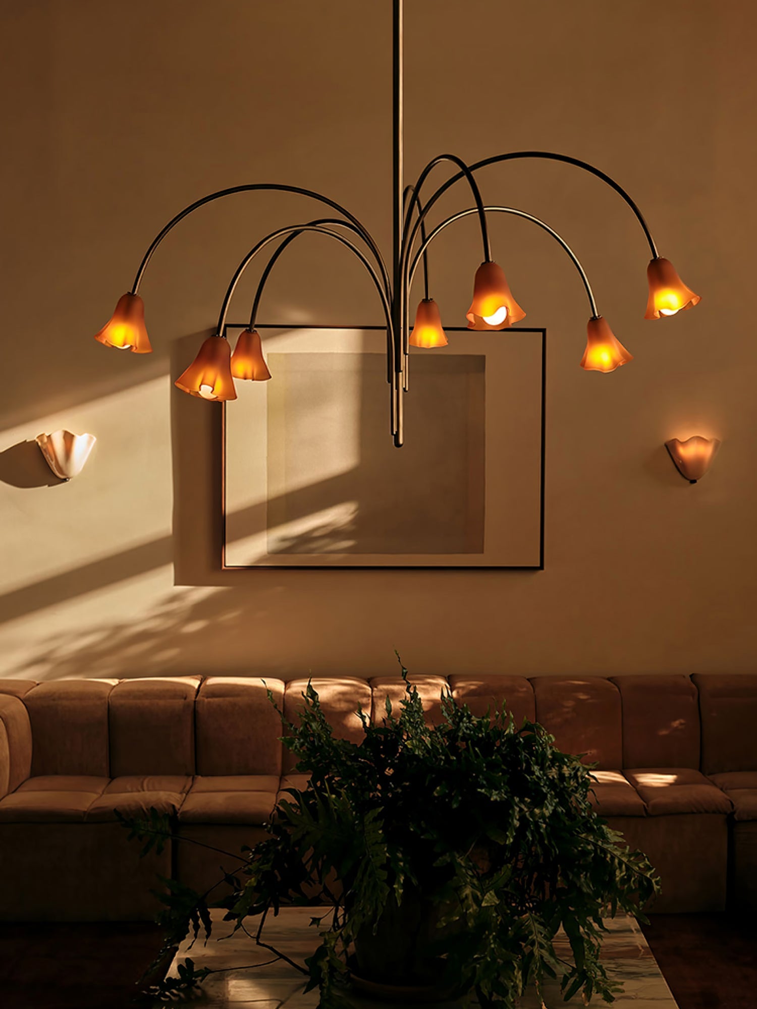 Aurora Chandelier Blossom Petal Glass Arms - Blowlighting