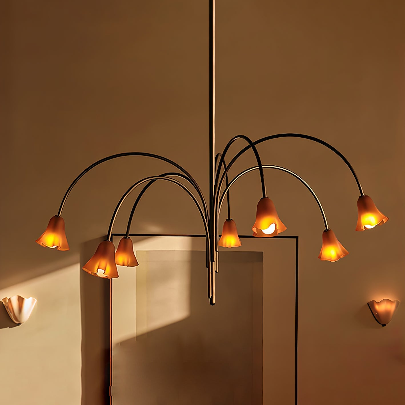 Aurora Chandelier Blossom Petal Glass Arms - Blowlighting
