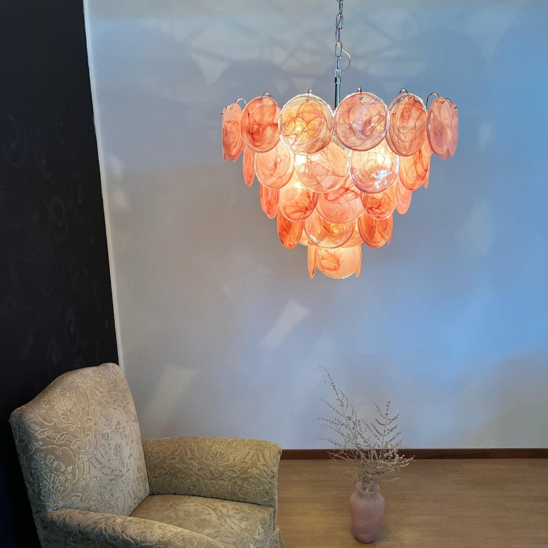 Aurora Chandelier Pink Murano Disc Layered Contemporary - Blowlighting