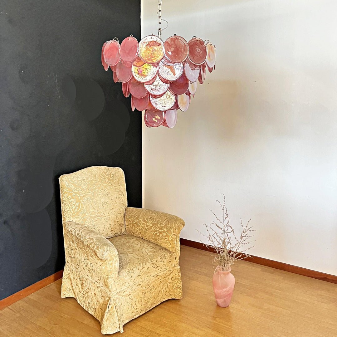Aurora Chandelier Pink Murano Disc Layered Contemporary - Blowlighting