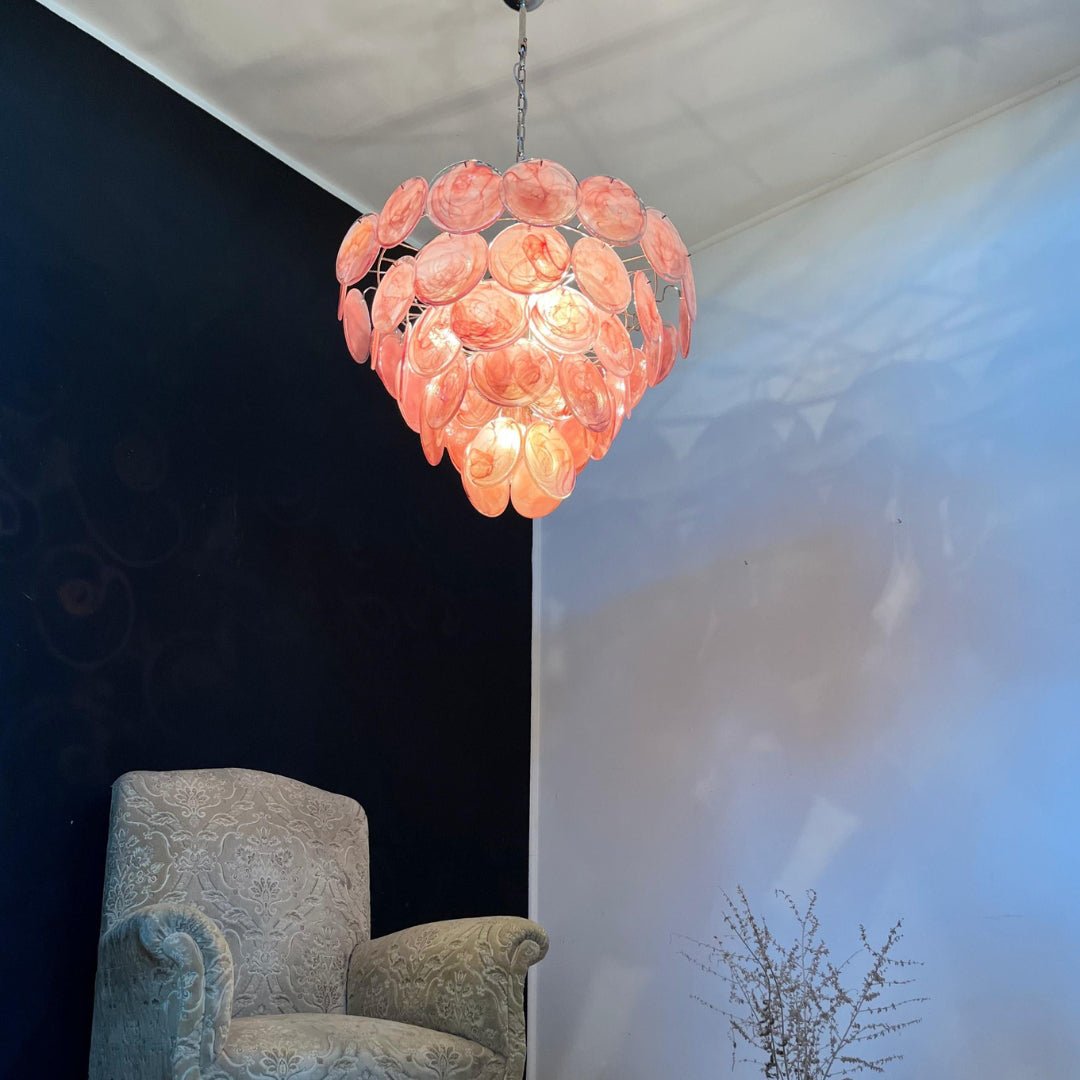 Aurora Chandelier Pink Murano Disc Layered Contemporary - Blowlighting