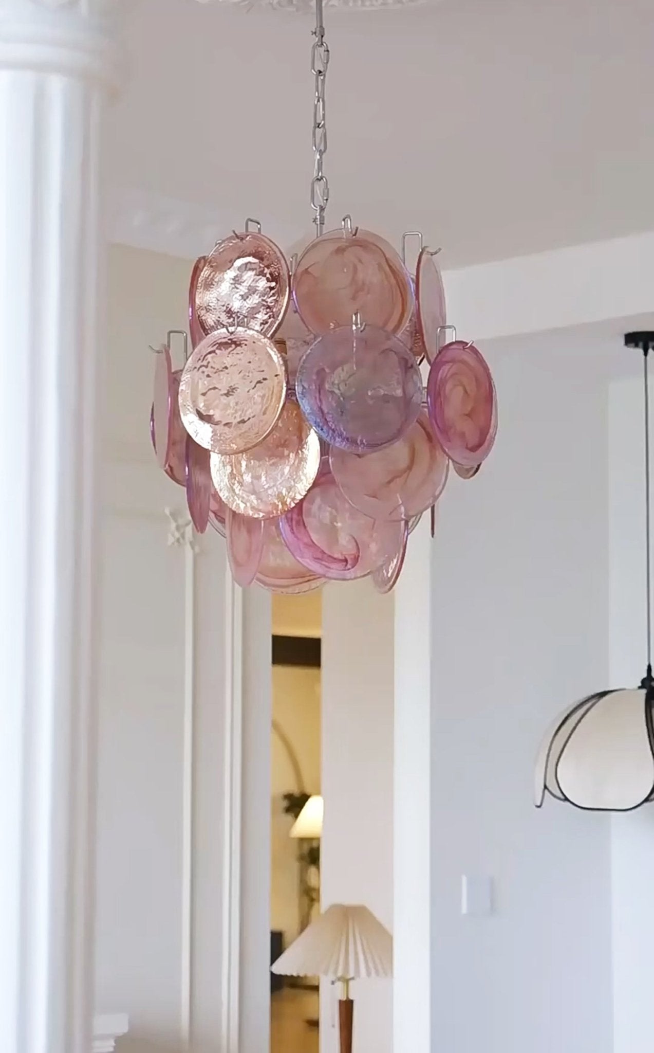 Aurora Chandelier Pink Murano Glass Disc Vintage Charm - Blowlighting