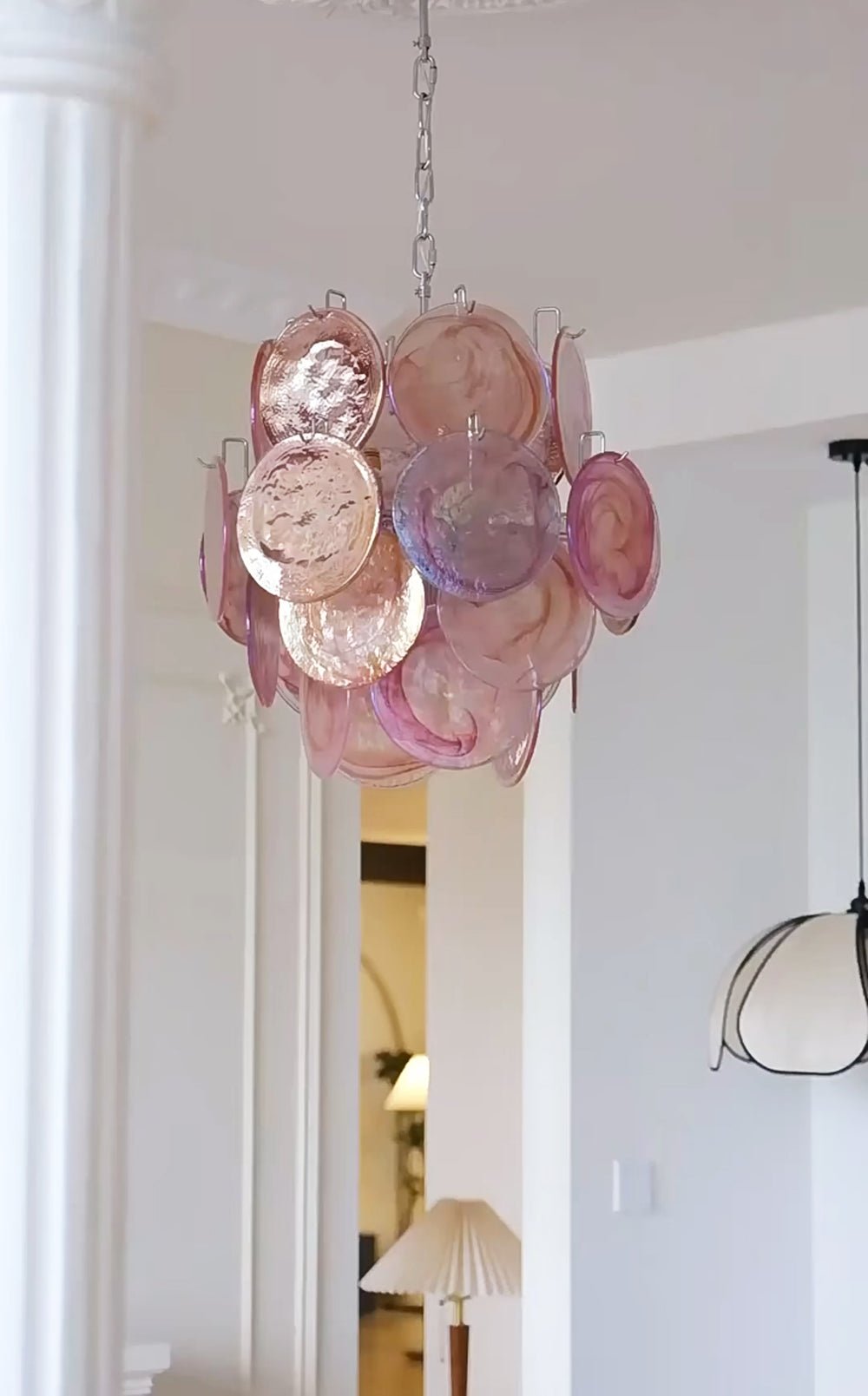 Aurora Chandelier Pink Murano Glass Disc Vintage Charm - Blowlighting