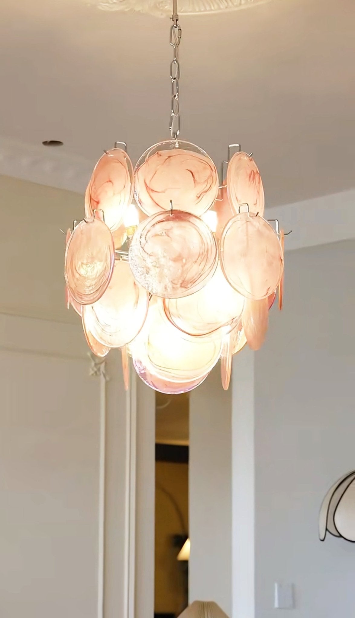Aurora Chandelier Pink Murano Glass Disc Vintage Charm - Blowlighting