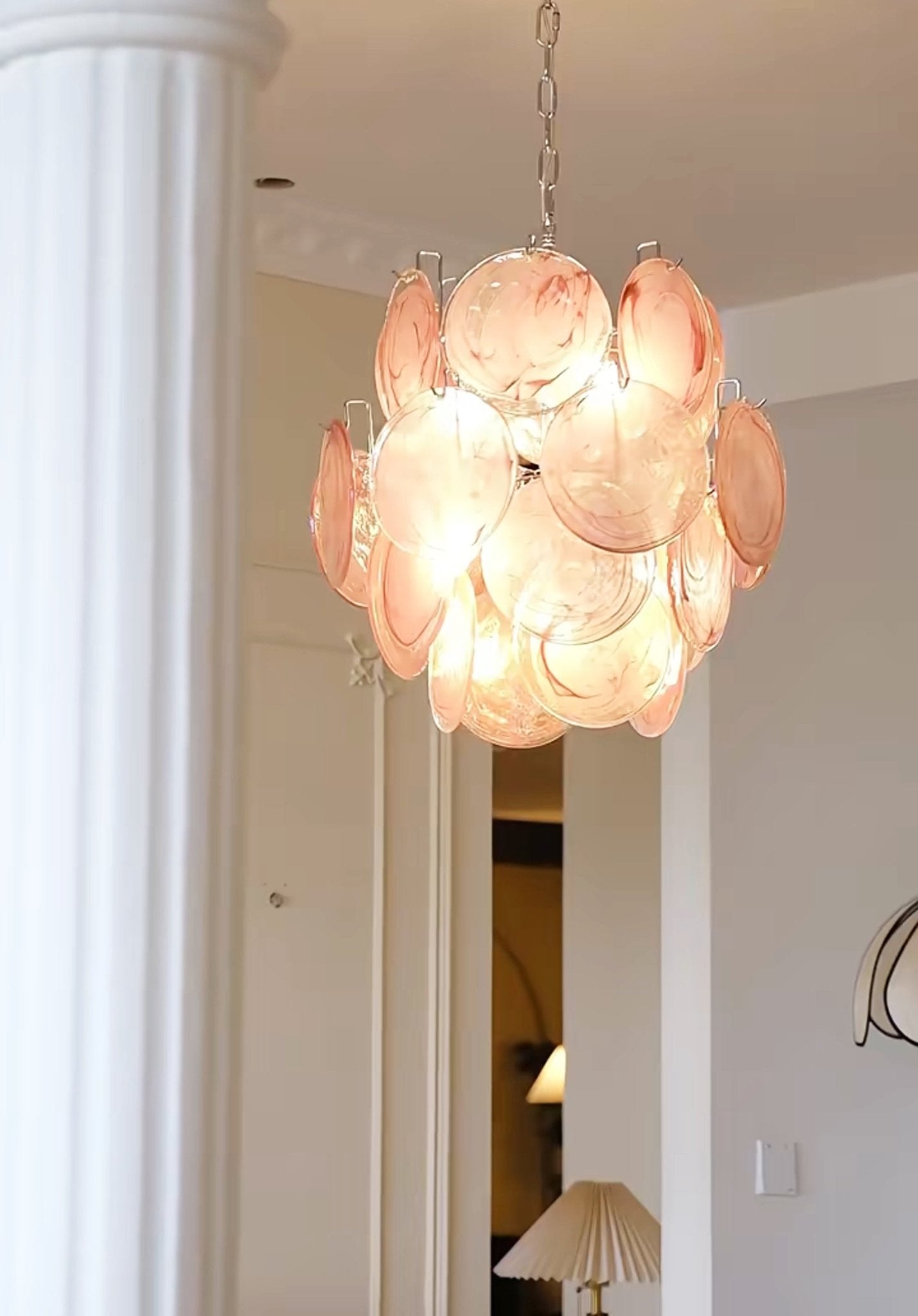 Aurora Chandelier Pink Murano Glass Disc Vintage Charm - Blowlighting