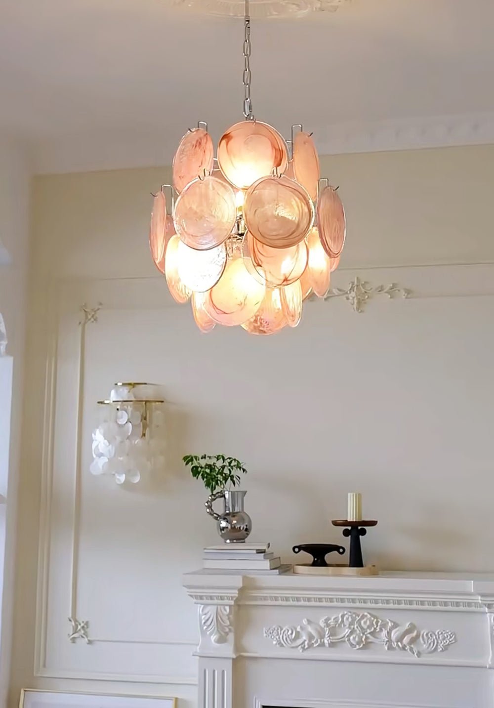 Aurora Chandelier Pink Murano Glass Disc Vintage Charm - Blowlighting