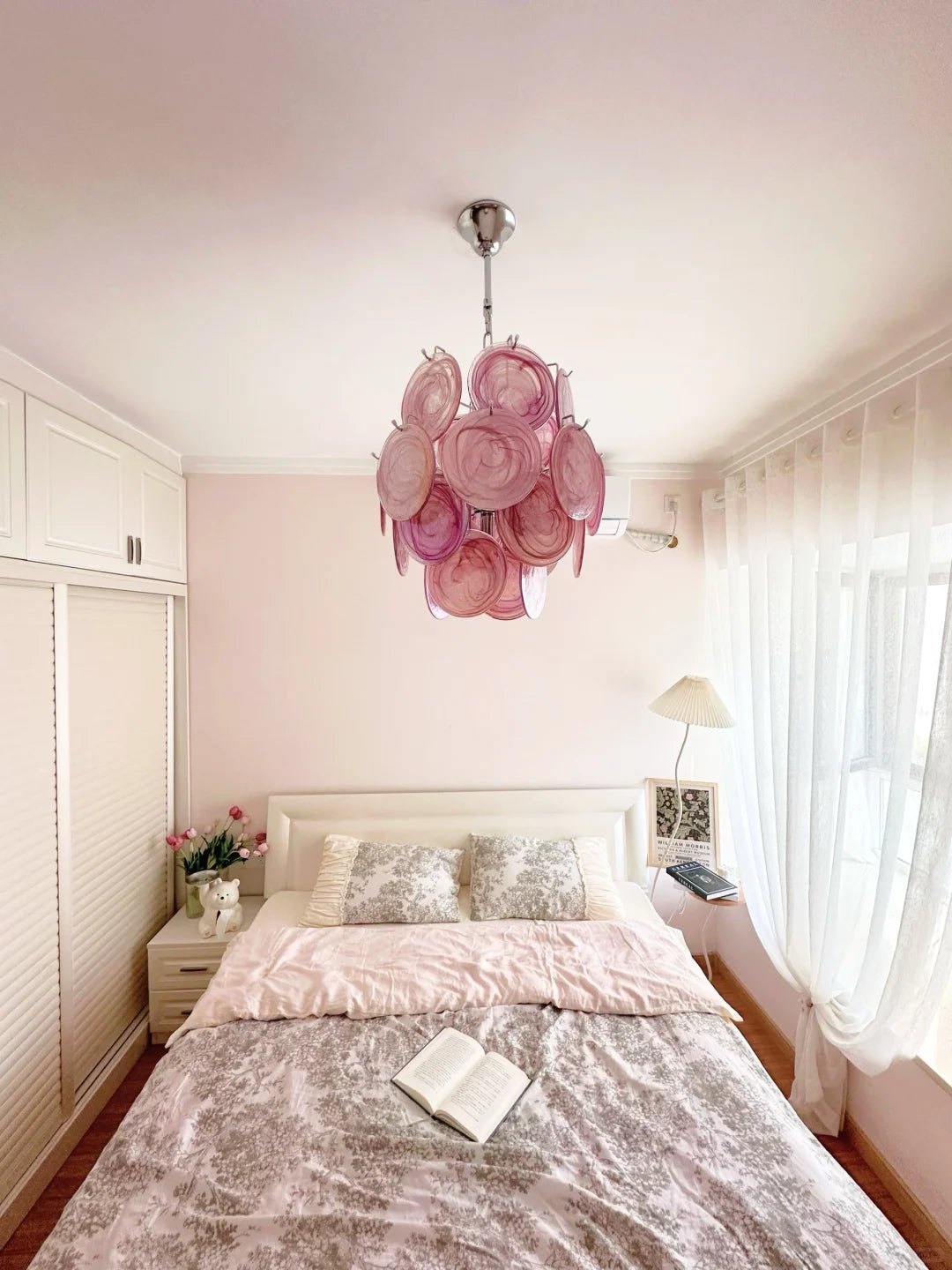 Aurora Chandelier Pink Murano Glass Disc Vintage Charm - Blowlighting