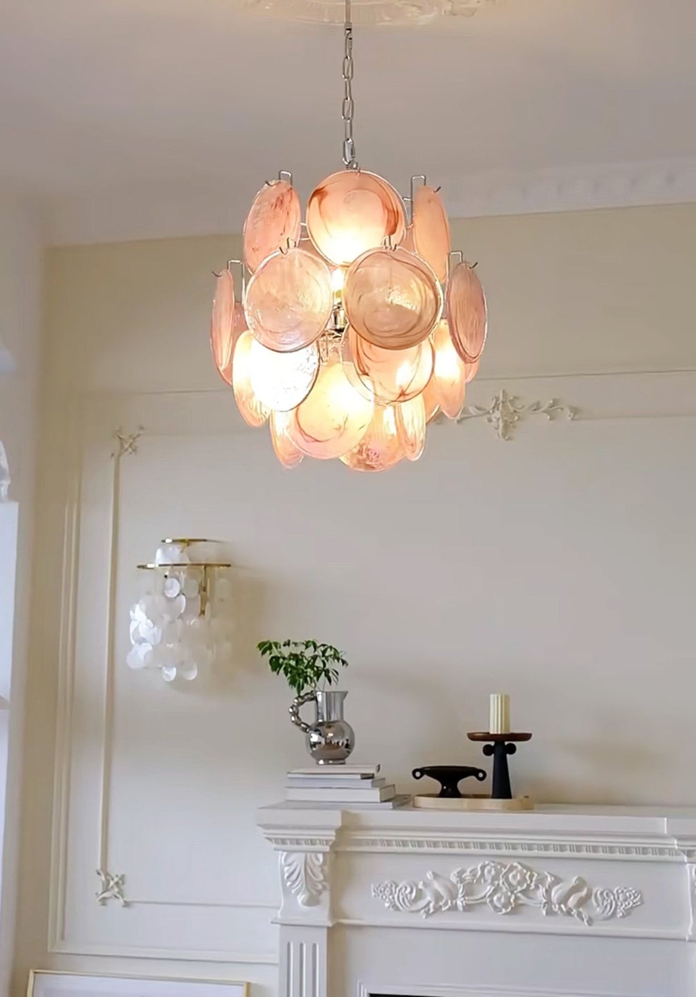 Aurora Chandelier Pink Murano Glass Disc Vintage Charm - Blowlighting