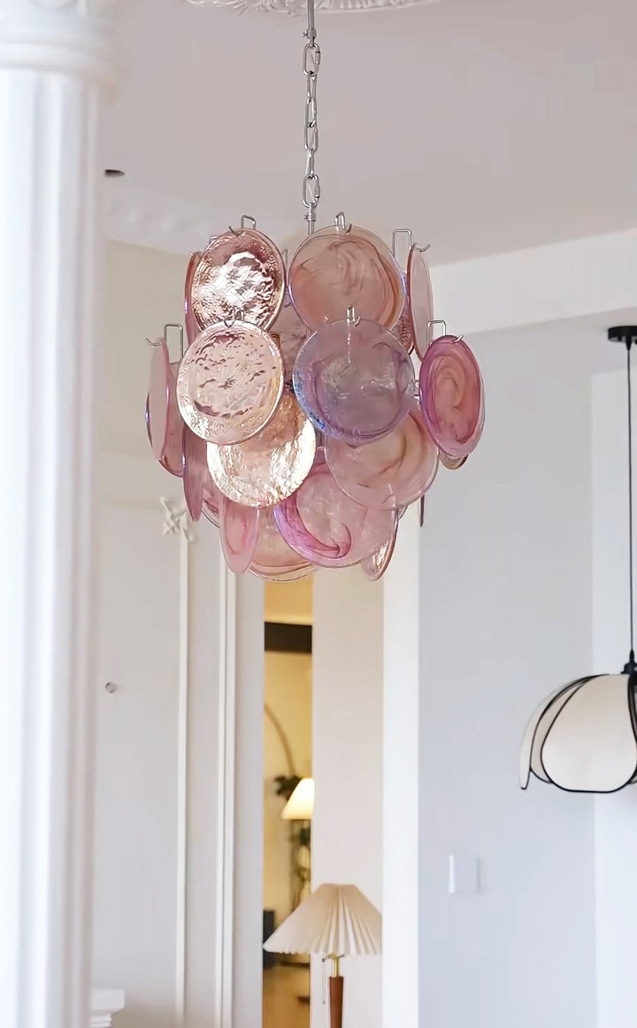 Aurora Chandelier Pink Murano Glass Disc Vintage Charm - Blowlighting