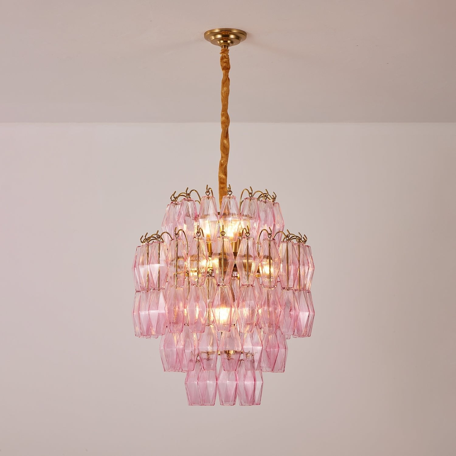 Aurora Chandelier Pink Murano Glass Layered Glam - Blowlighting