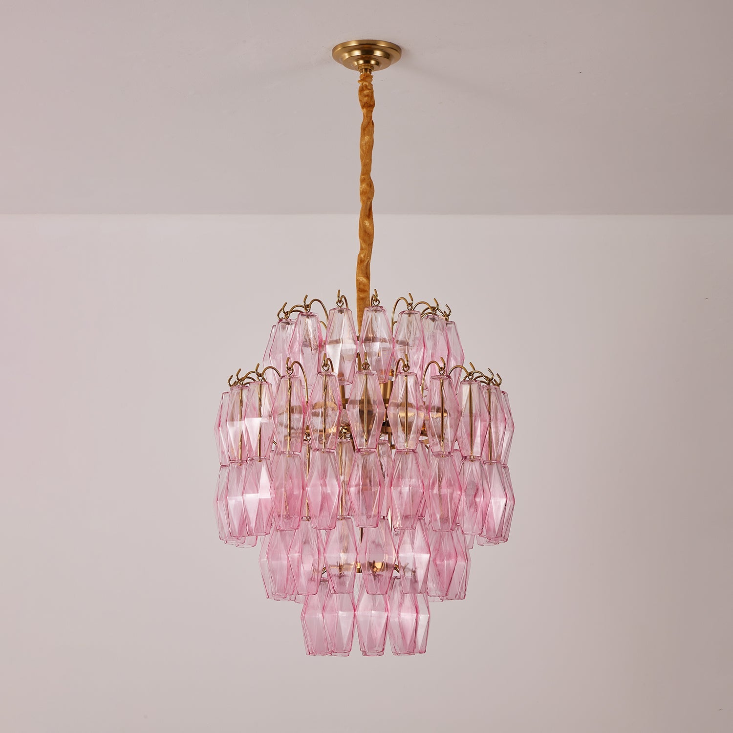 Aurora Chandelier Pink Murano Glass Layered Glam - Blowlighting