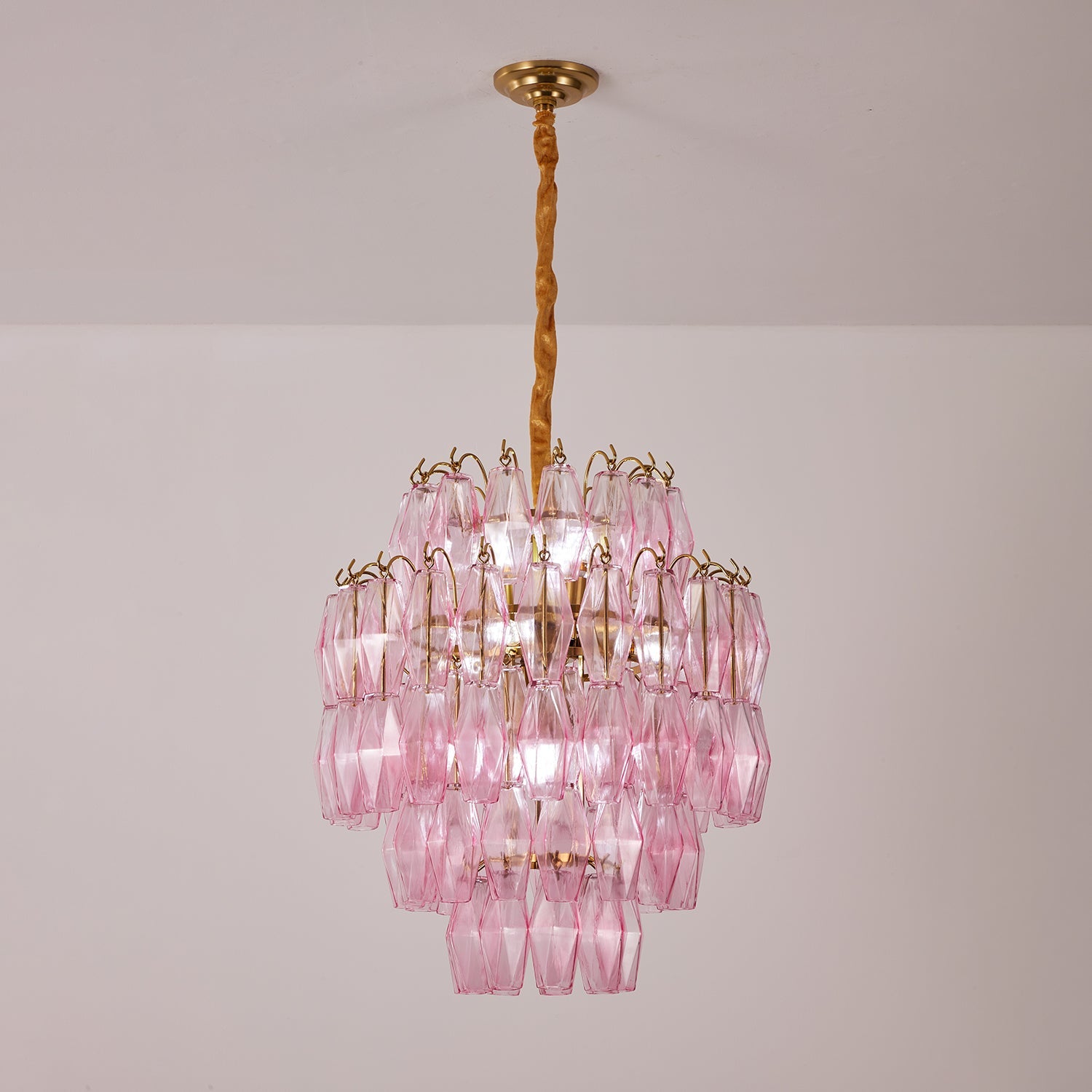 Aurora Chandelier Pink Murano Glass Layered Glam - Blowlighting