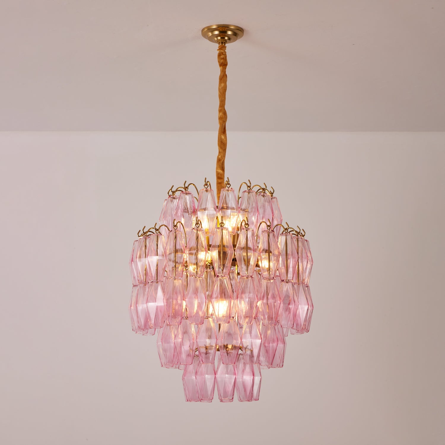 Aurora Chandelier Pink Murano Glass Layered Glam - Blowlighting