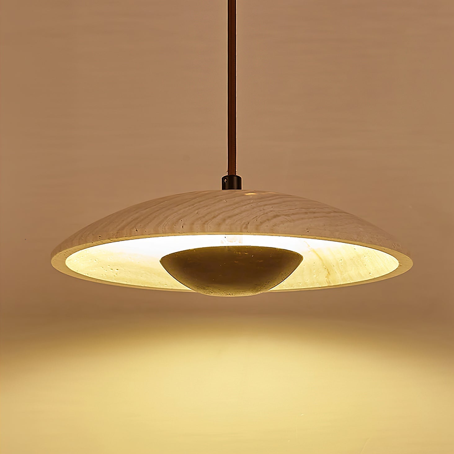 Zodore Wide-Brim Travertine Pendant Light - Blowlighting