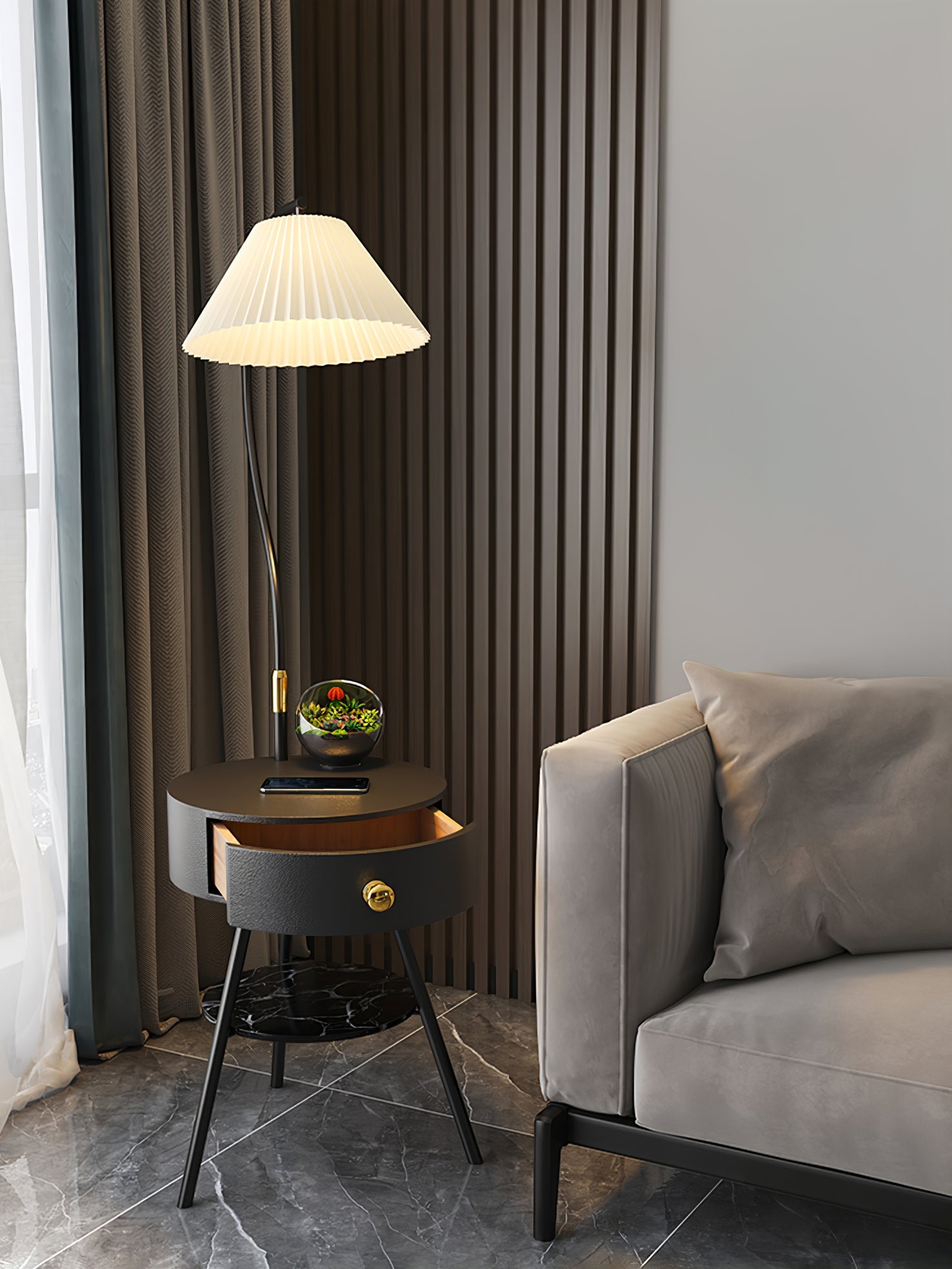 Pleated Nightstand Floor Light - Blowlighting