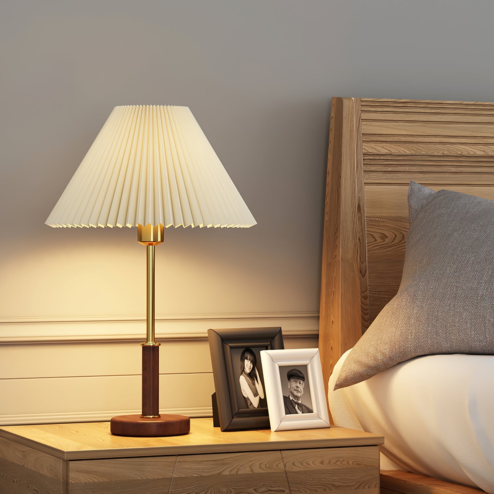 Pleated Walnut Table Lamp - Blowlighting