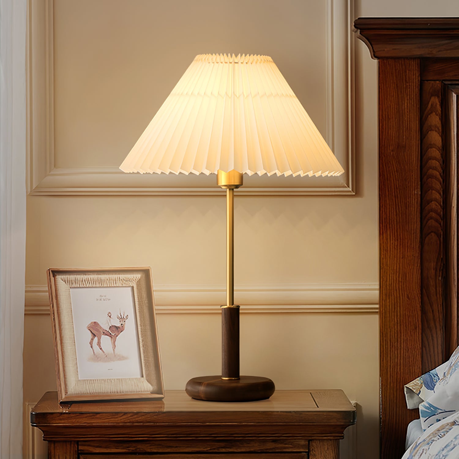 Pleated Walnut Table Lamp - Blowlighting