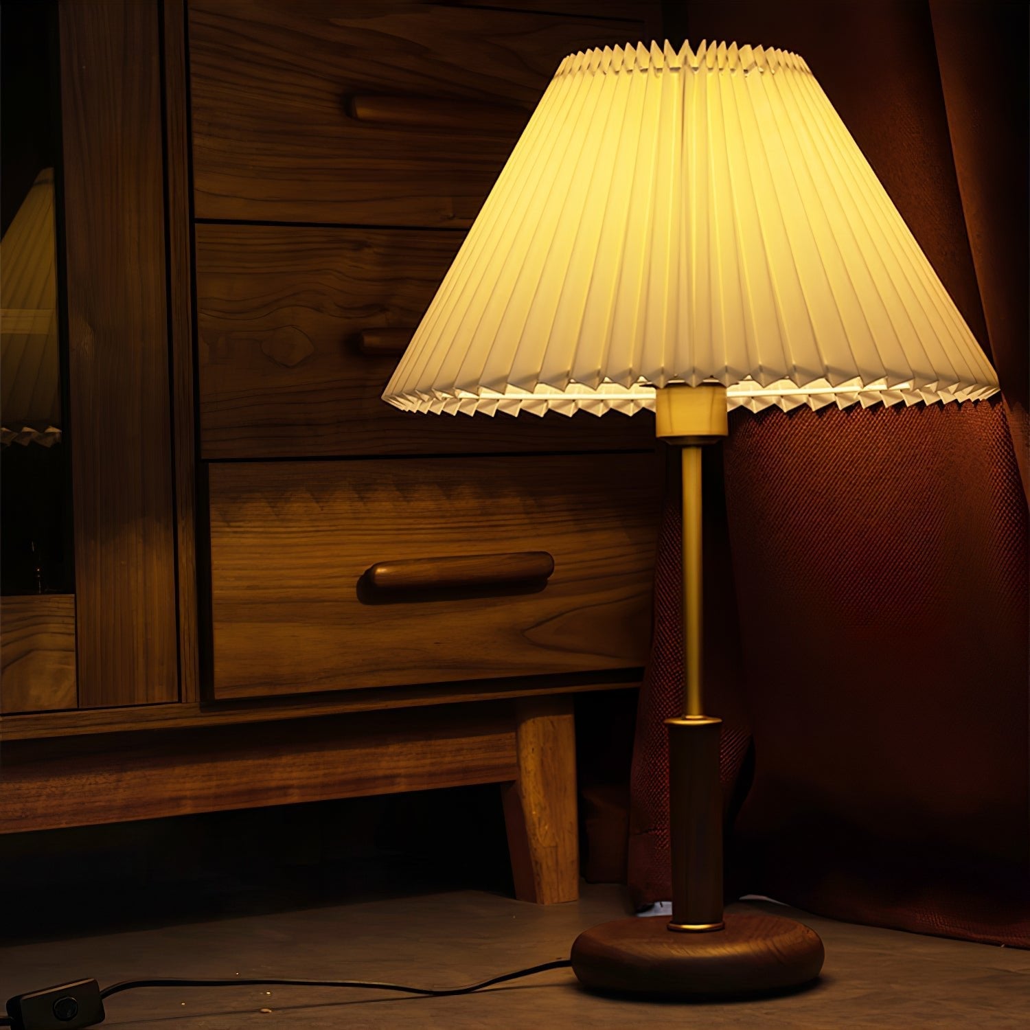 Pleated Walnut Table Lamp - Blowlighting