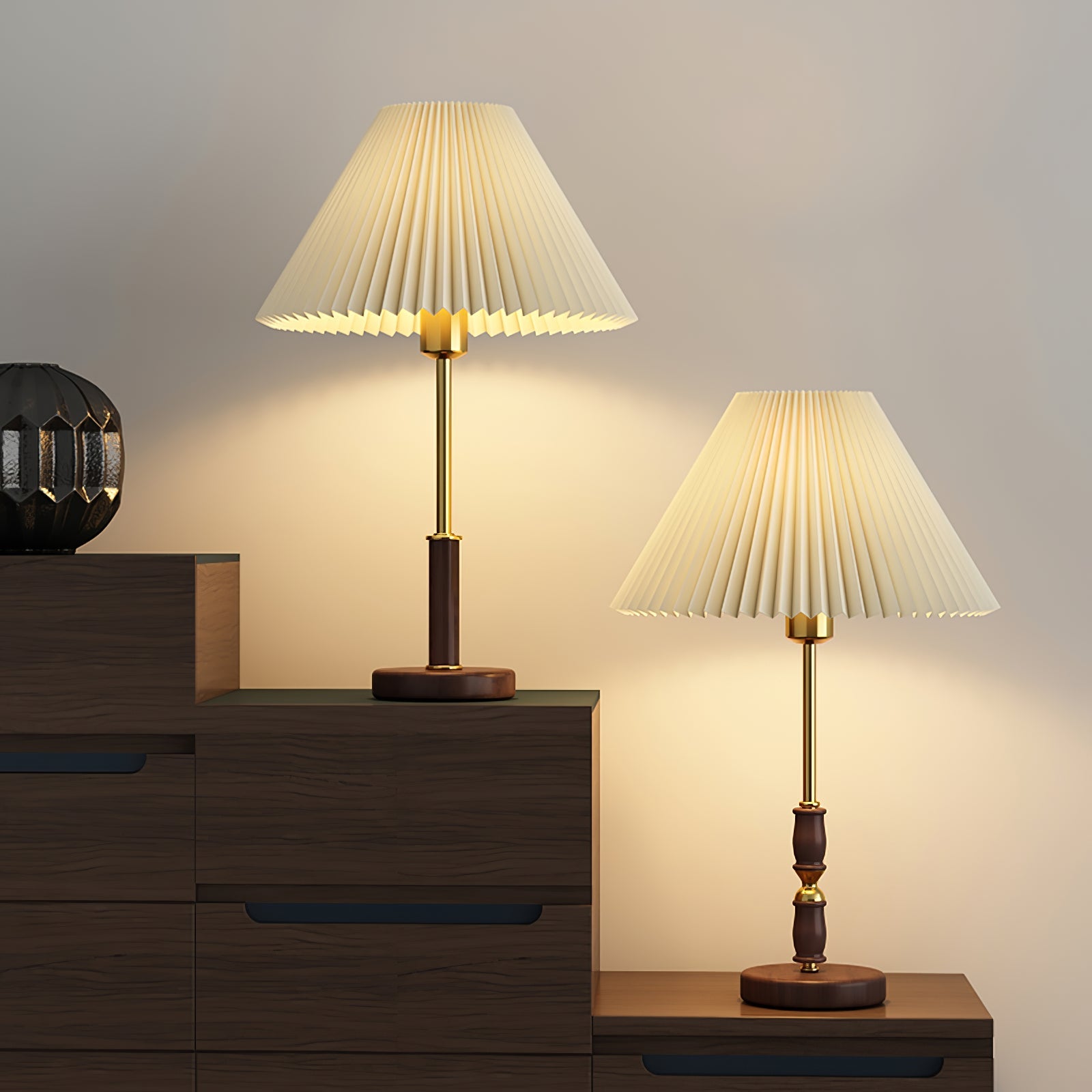 Pleated Walnut Table Lamp - Blowlighting