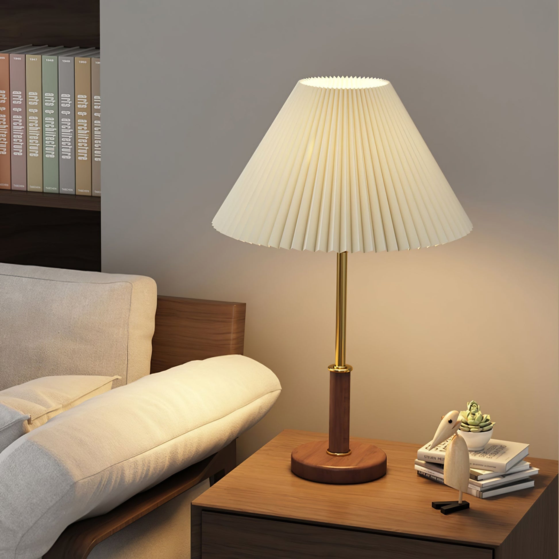 Pleated Walnut Table Lamp - Blowlighting