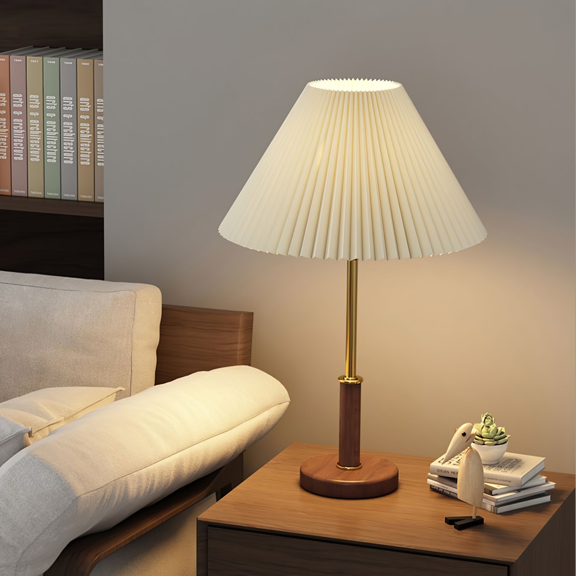 Pleated Walnut Table Lamp - Blowlighting