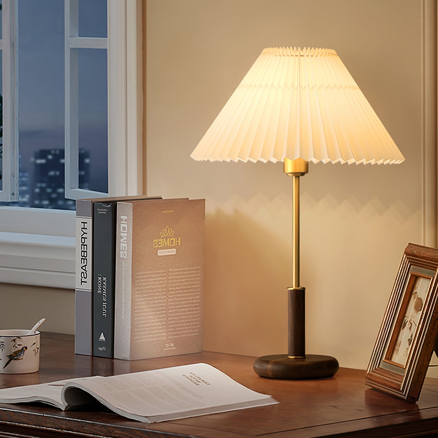 Pleated Walnut Table Lamp - Blowlighting