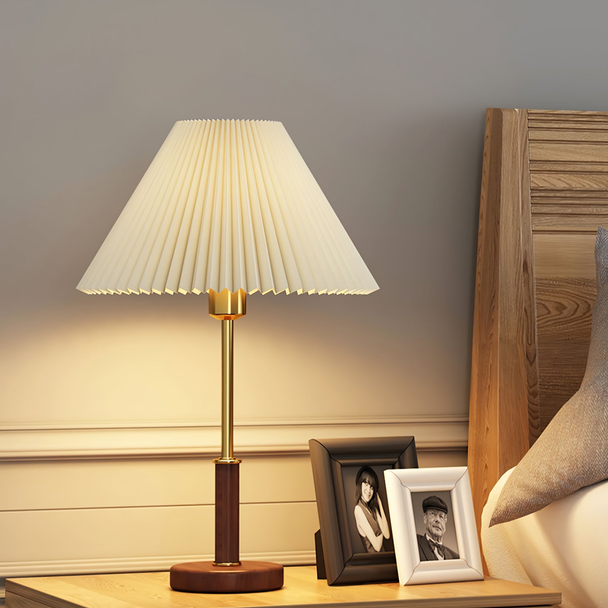 Pleated Walnut Table Lamp - Blowlighting
