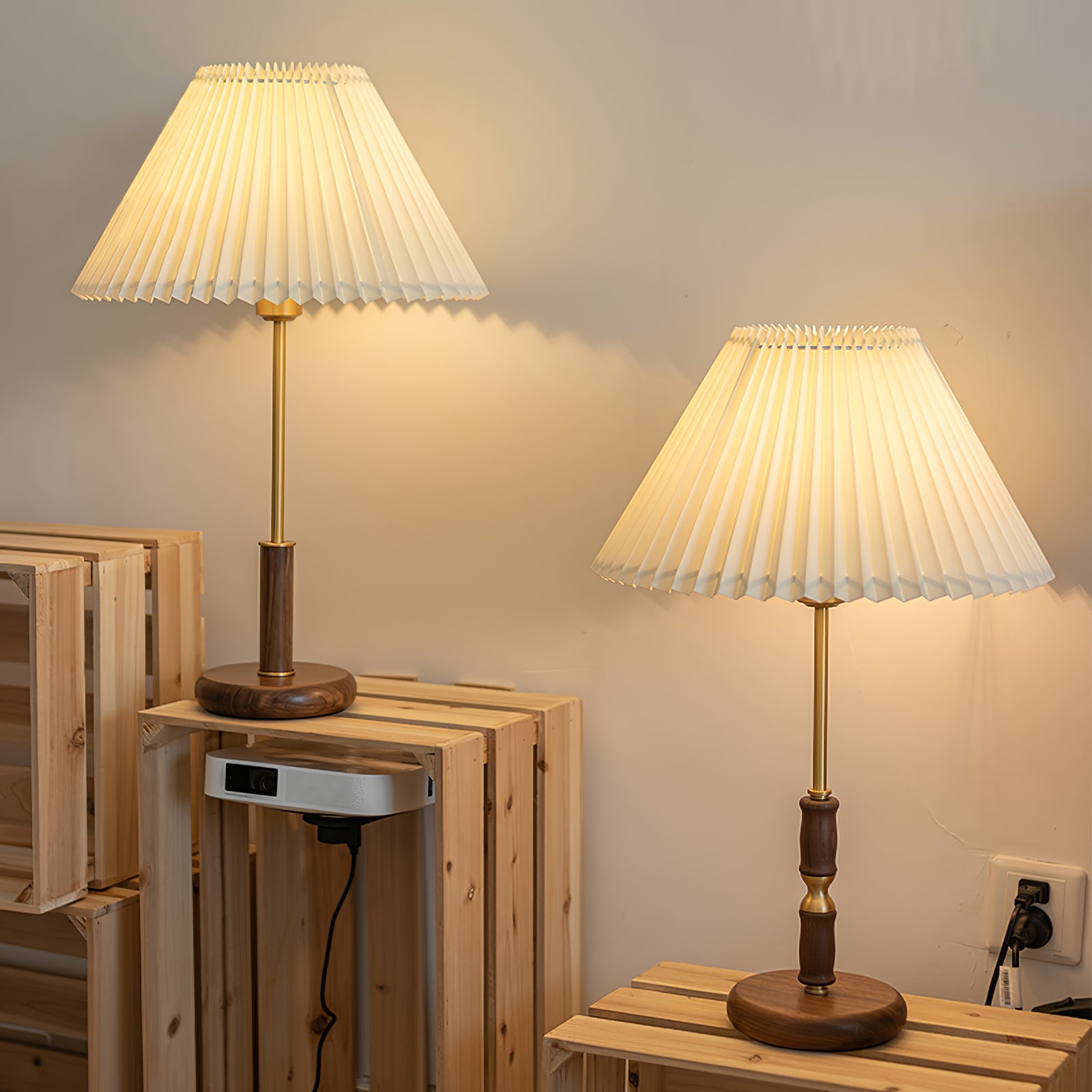 Pleated Walnut Table Lamp - Blowlighting