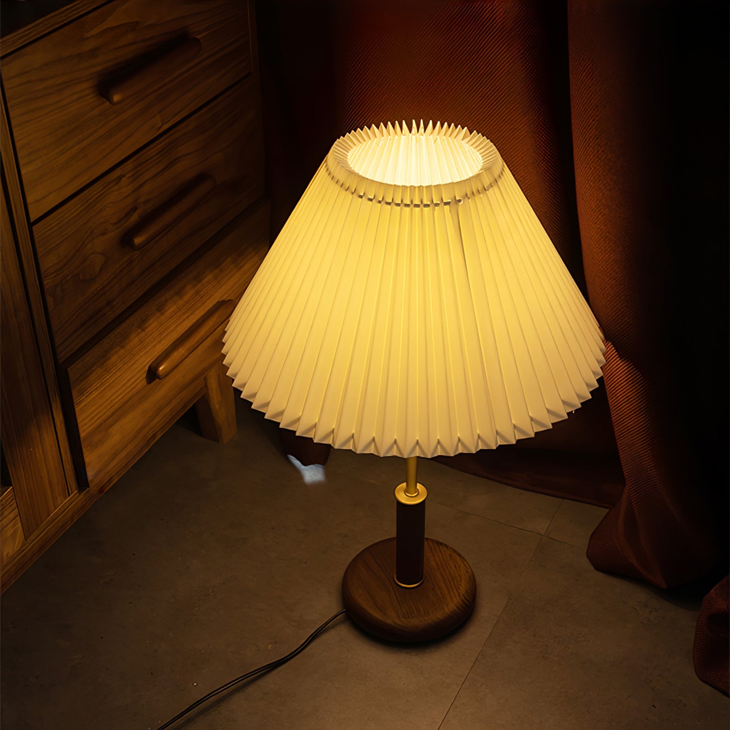 Pleated Walnut Table Lamp - Blowlighting