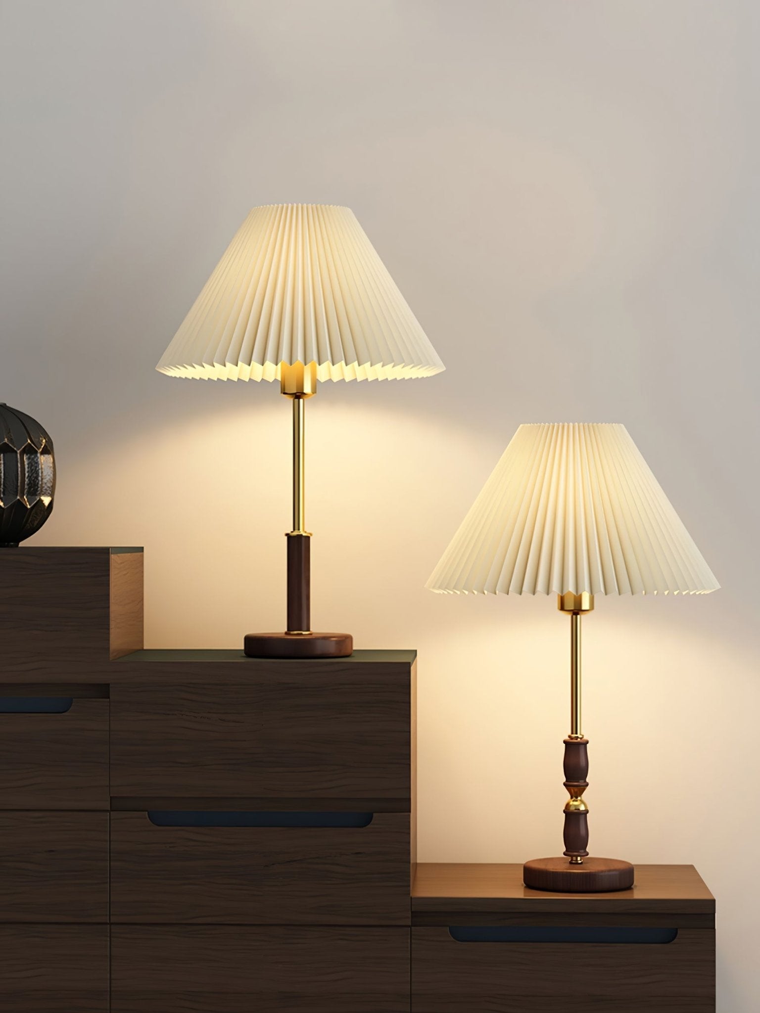 Pleated Walnut Table Lamp - Blowlighting
