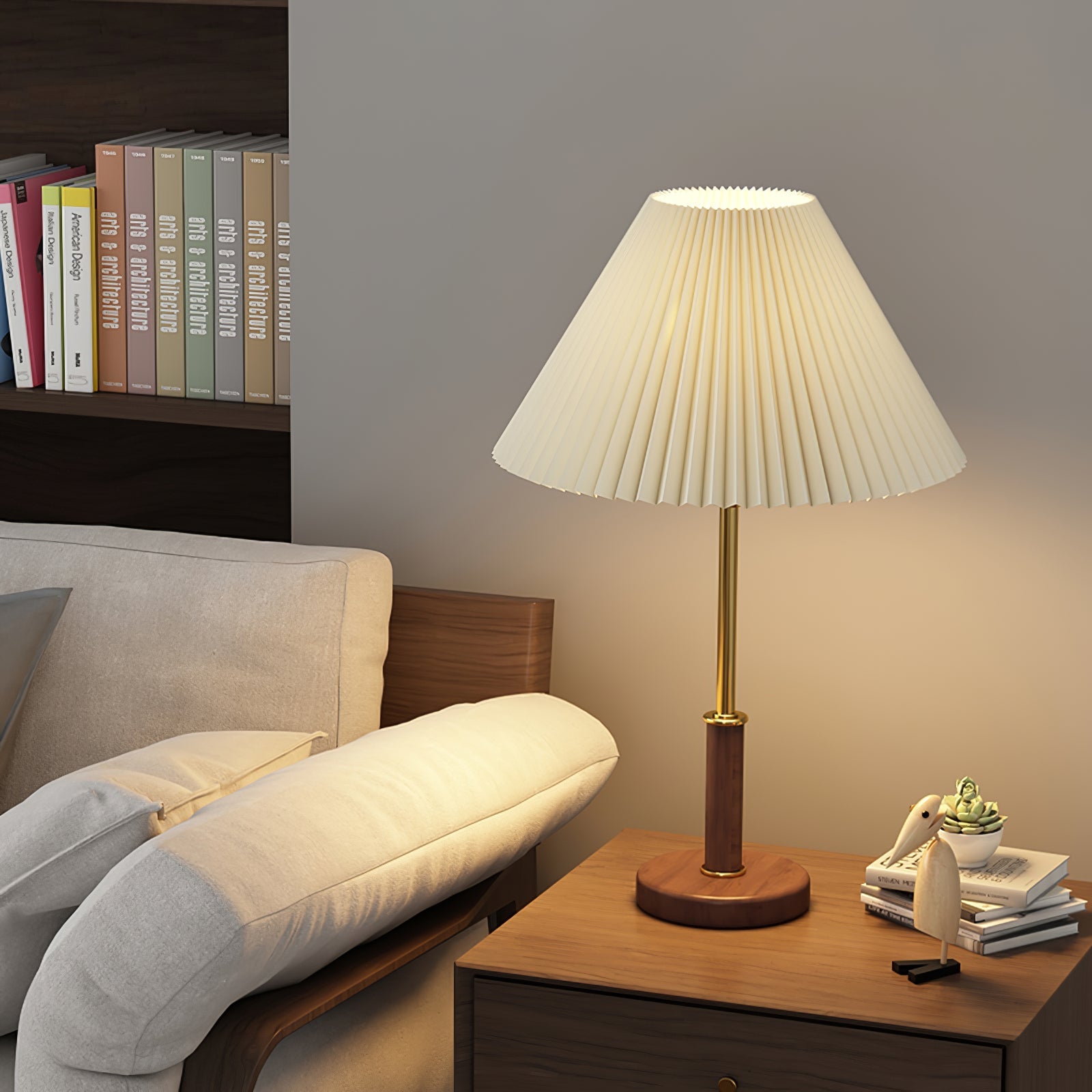 Pleated Walnut Table Lamp - Blowlighting