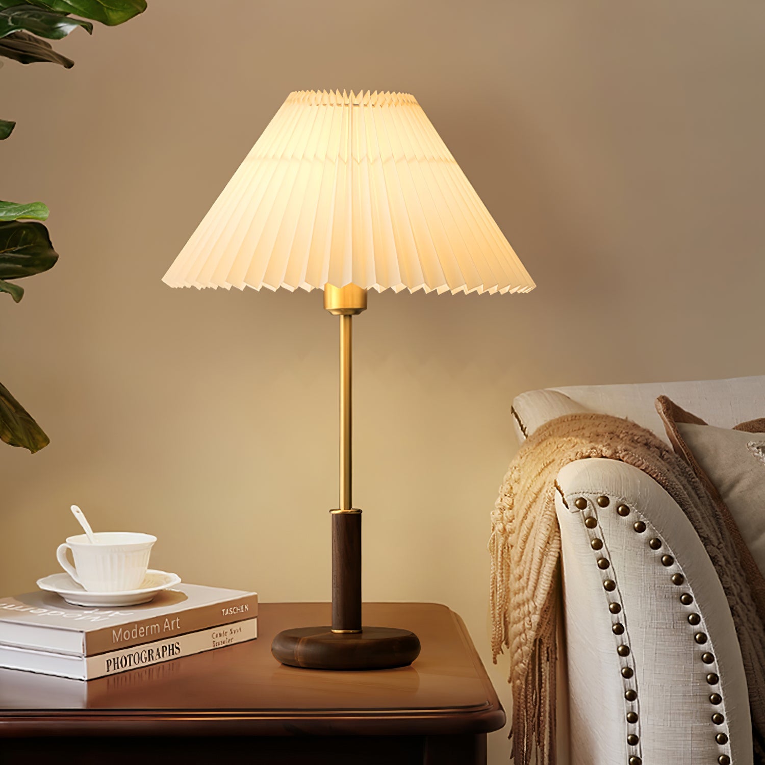 Pleated Walnut Table Lamp - Blowlighting